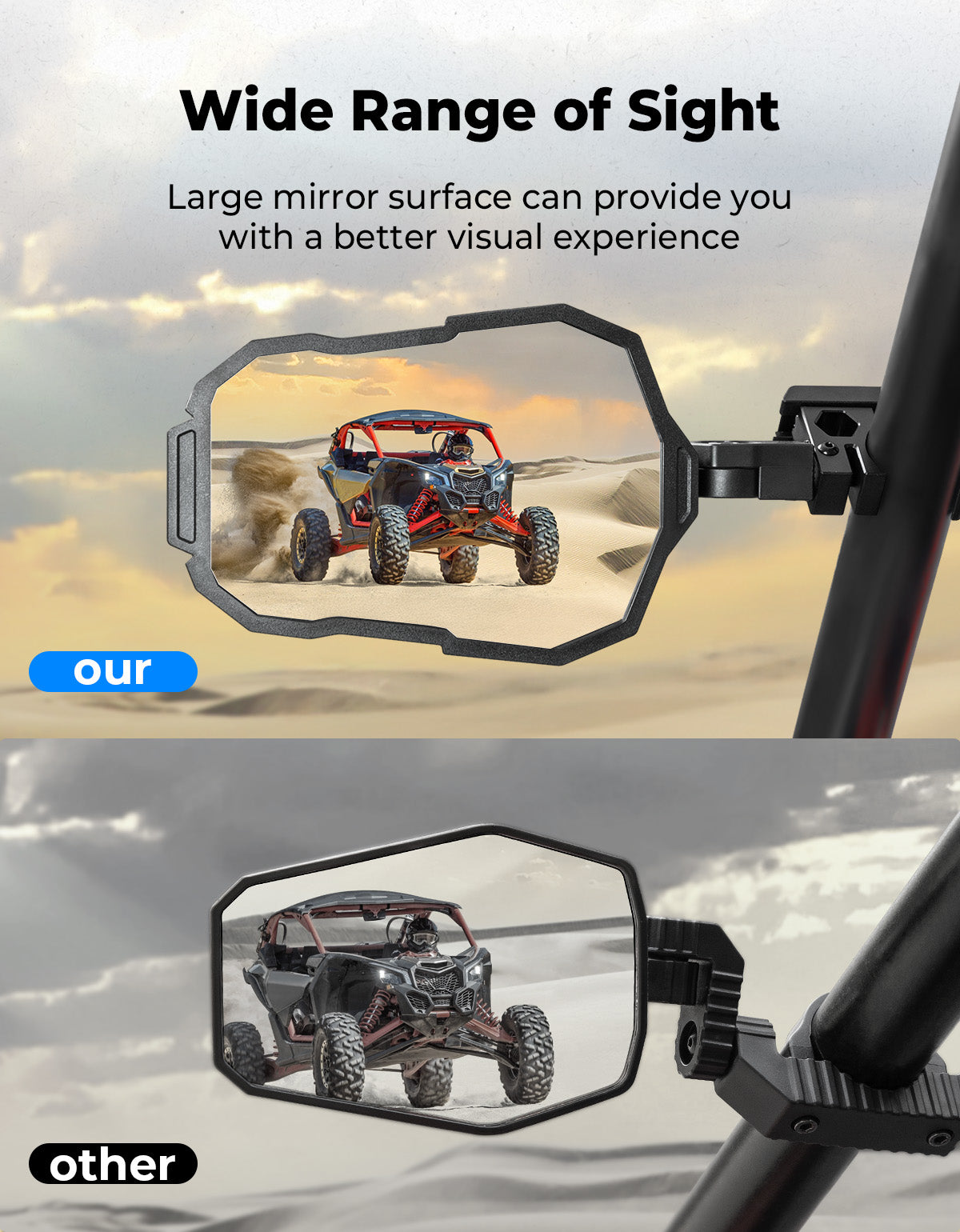 Photo of UTV Side Mirrors Fits 1.5-2 inch Roll Cage for Polaris RZR Can Am Mule Zforce Pioneer by Kemimoto - Premium for UTVs / Side by Sides