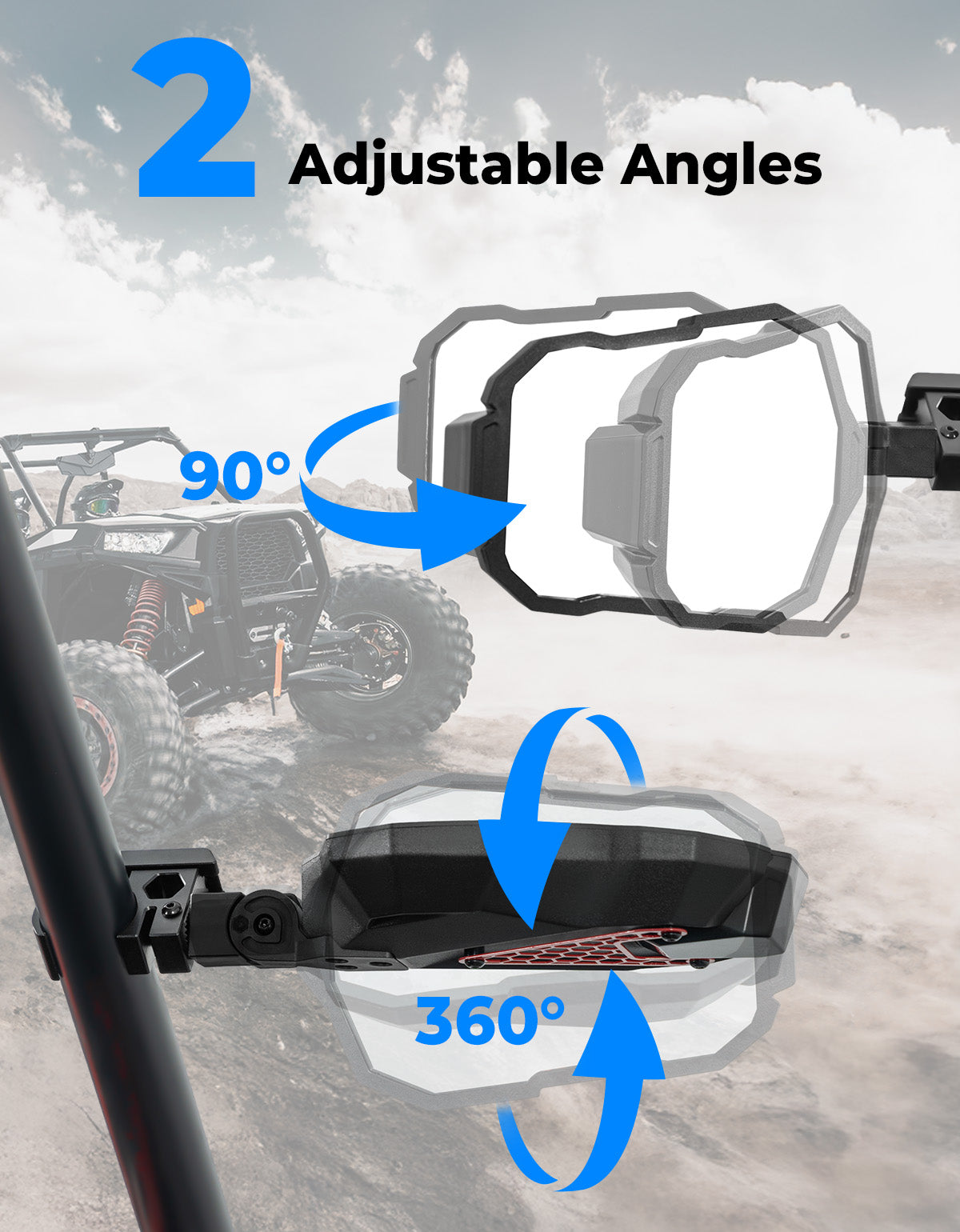 Photo of UTV Side Mirrors Fits 1.5-2 inch Roll Cage for Polaris RZR Can Am Mule Zforce Pioneer by Kemimoto - Premium for UTVs / Side by Sides