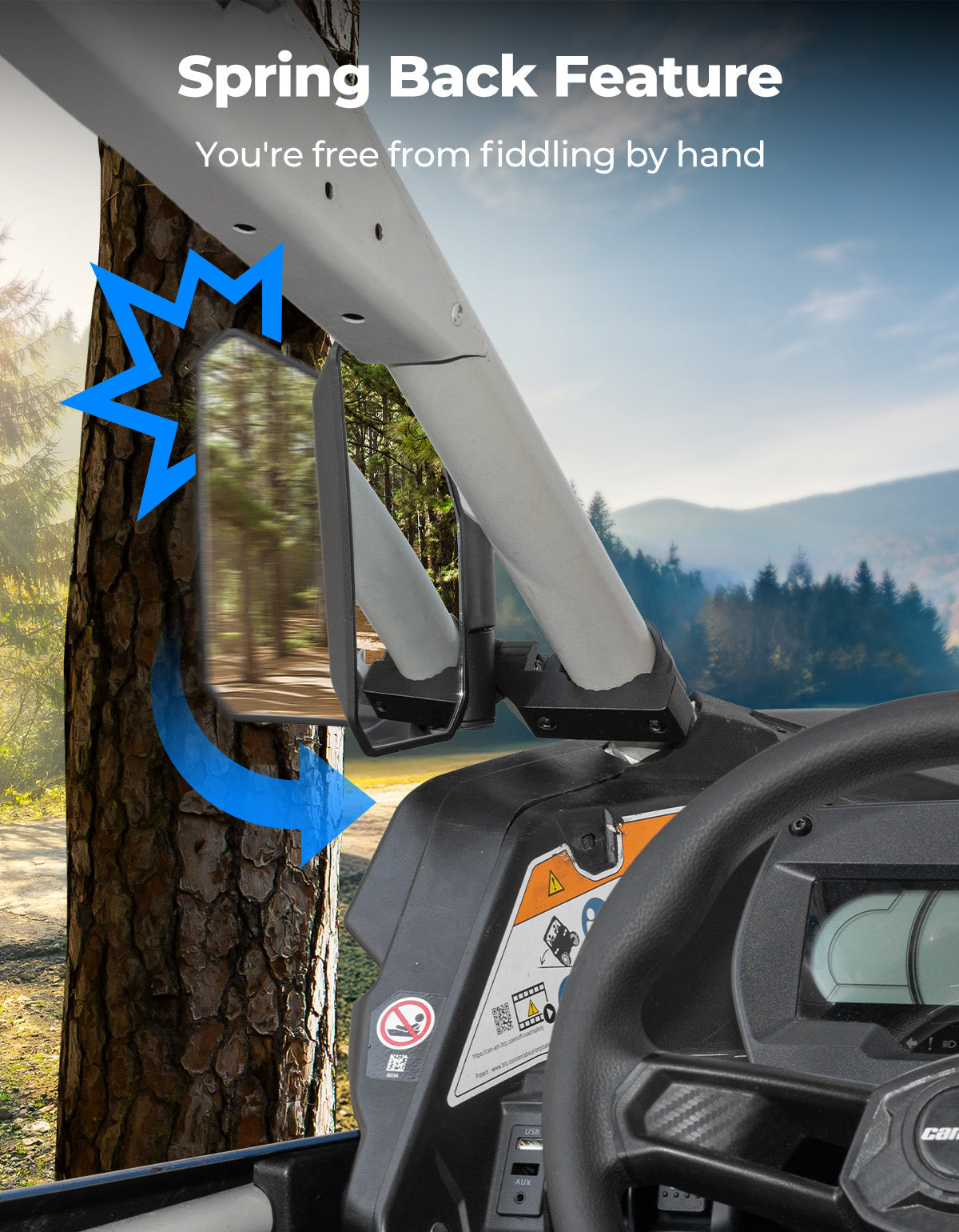 Photo of UTV Side Mirrors w/ 1.65"-2.0" Roll Cage for Polaris RZR/Can Am X3/Pioneer/Talon/Mule/CFMOTO by Kemimoto - Premium for UTVs / Side by Sides
