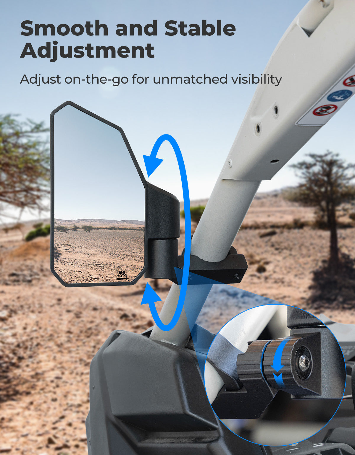 Photo of UTV Side Mirrors w/ 1.65"-2.0" Roll Cage for Polaris RZR/Can Am X3/Pioneer/Talon/Mule/CFMOTO by Kemimoto - Premium for UTVs / Side by Sides