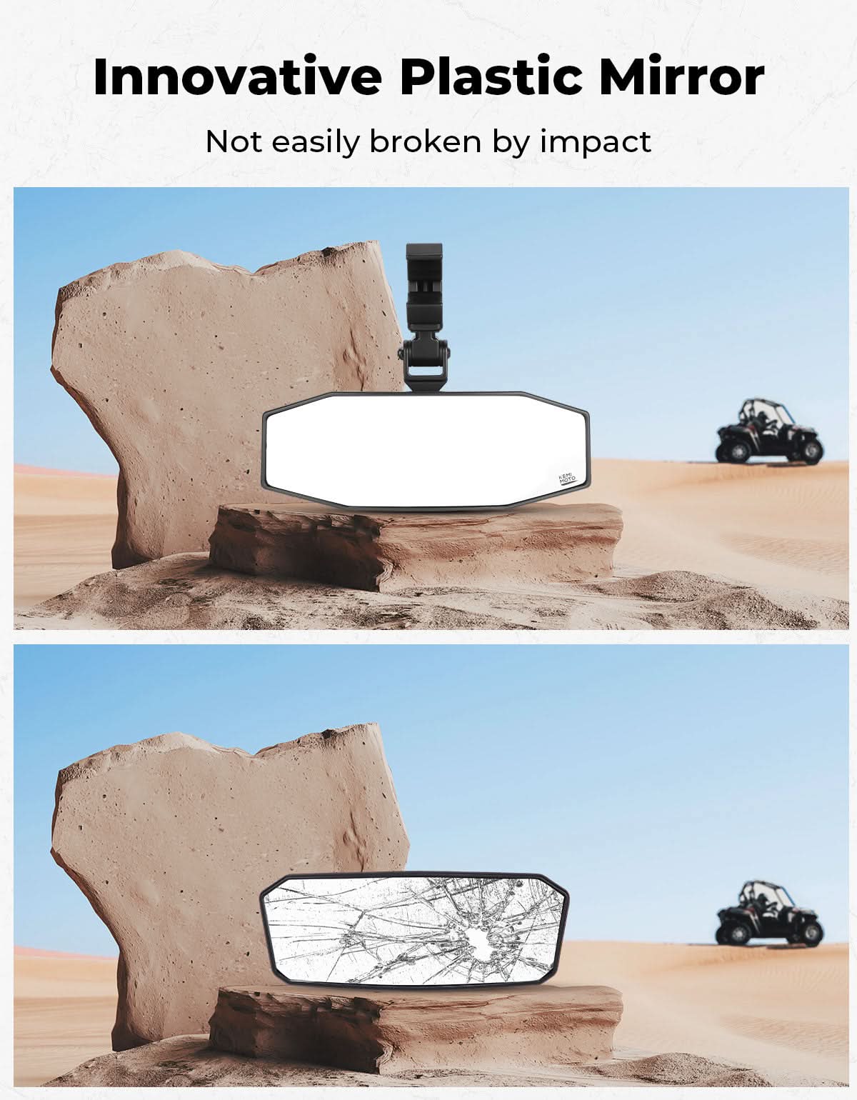Photo of UTV Rear View Mirror for Polaris RZR, Pioneer, Can AM, CFMOTO by Kemimoto - Premium for UTVs / Side by Sides