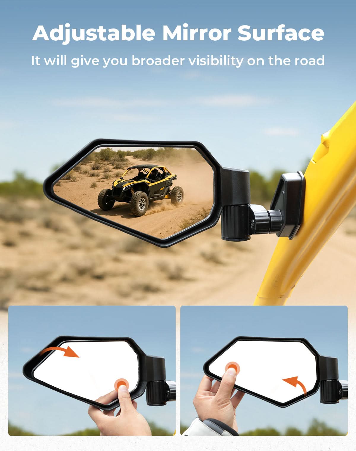 Photo of UTV Side Mirrors Automatic Folding and Resetting in The Event of Collision Compatible with Can Am Maverick R and R Max X/X RS/X RS with Smart-Shox 2024 2025, Shatterproof Glass by Kemimoto - Premium for UTVs / Side by Sides