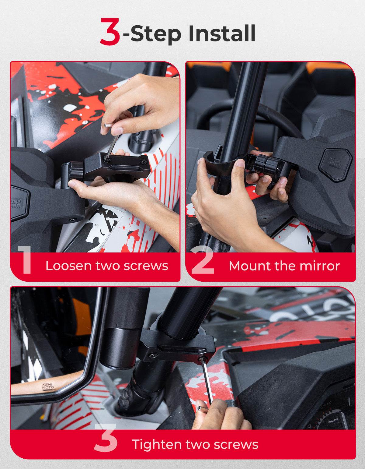 Photo of UTV Side Mirrors for Polaris RZR|Can-Am|CFMOTO Zforce by Kemimoto - Premium for UTVs / Side by Sides