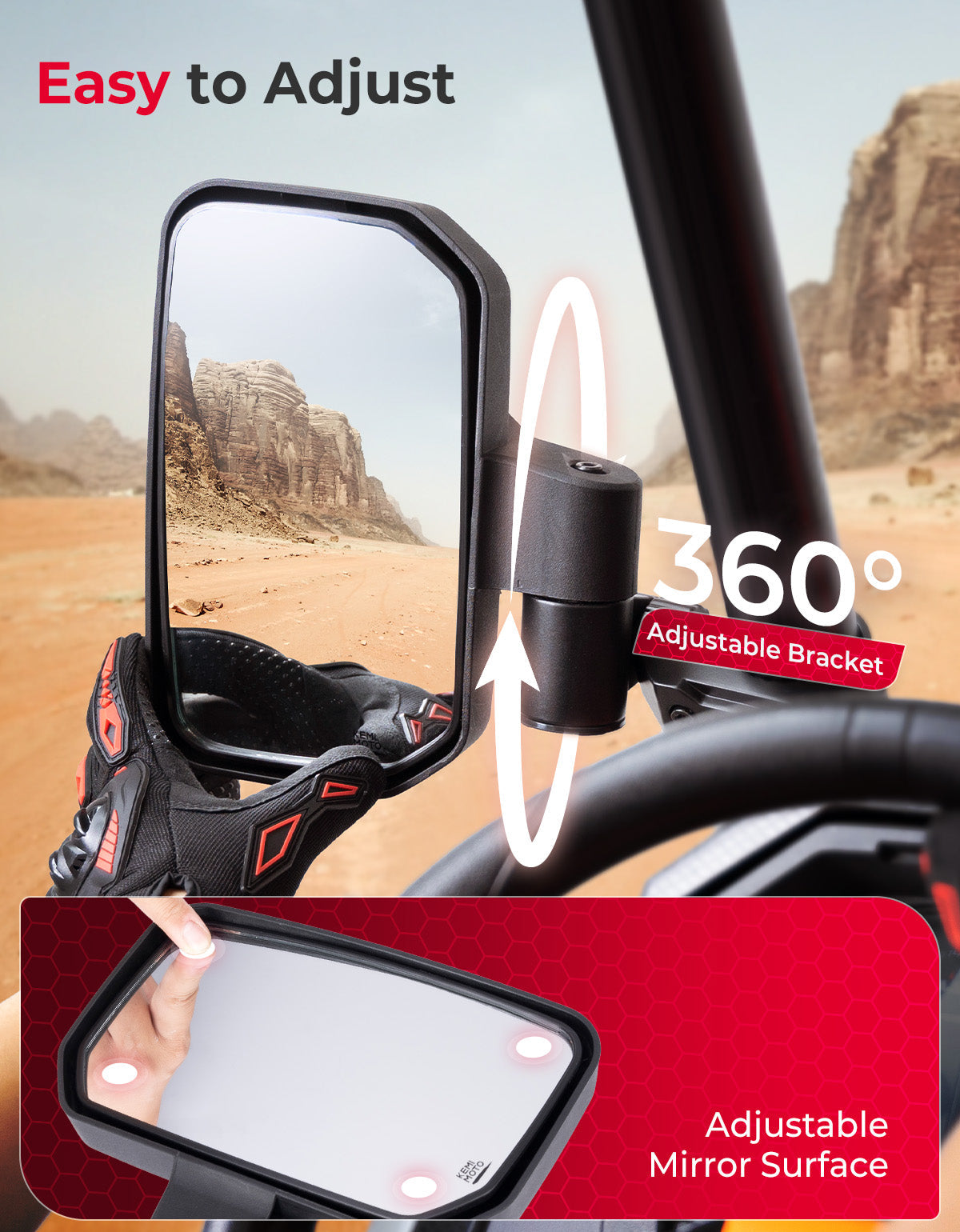 Photo of UTV Side Mirrors for Polaris RZR|Can-Am|CFMOTO Zforce by Kemimoto - Premium for UTVs / Side by Sides