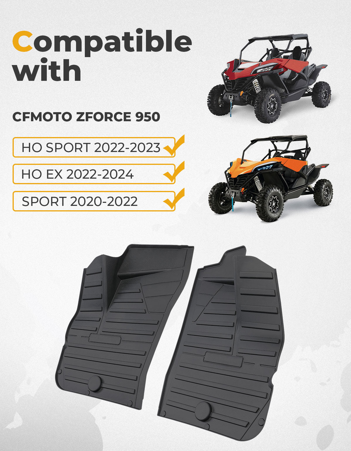 Photo of TPE Front Floor Mats for CFMOTO ZFORCE 950 HO EX | HO Sport by Kemimoto - Premium for UTVs / Side by Sides