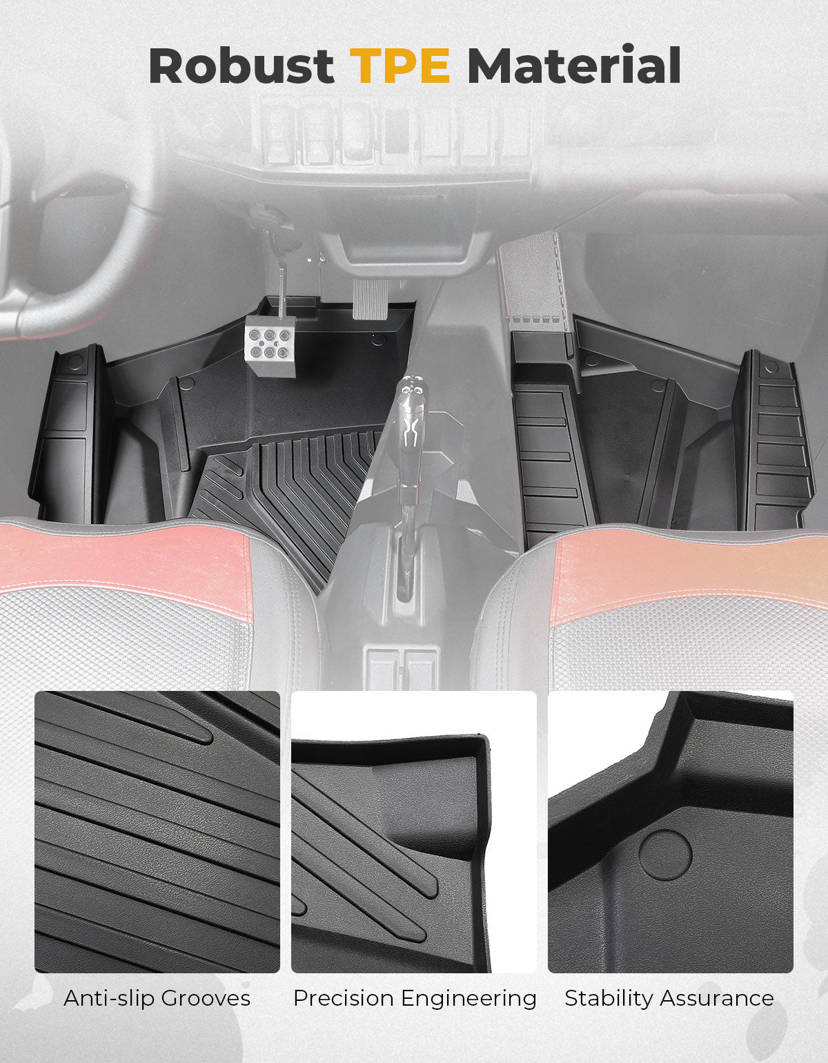 Photo of Front TPE Floor Mats for Polaris RZR XP 1000/4 1000 2024-2025 by Kemimoto - Premium for UTVs / Side by Sides