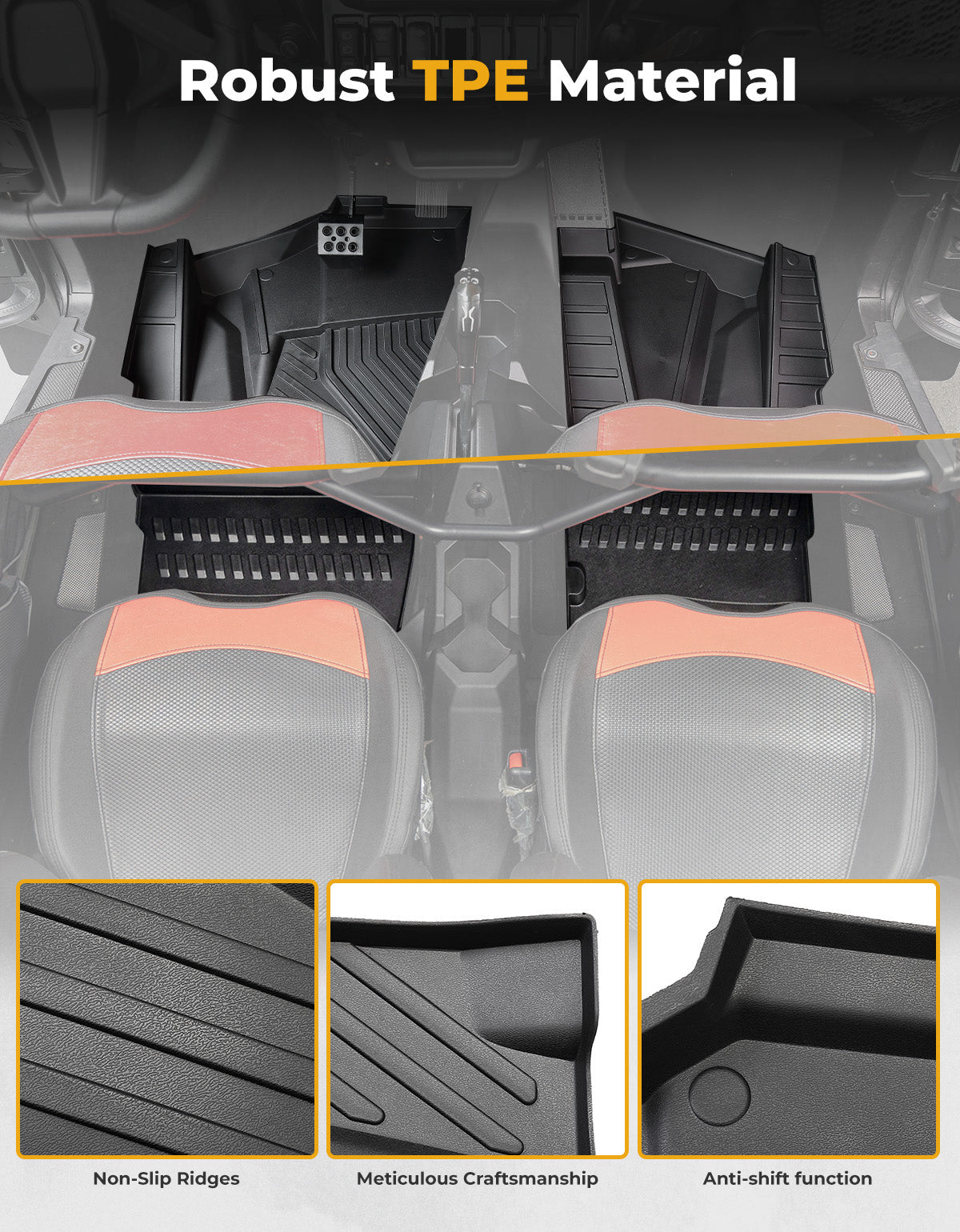 Photo of TPE Non-Slip Floor Mats 4PCS for 2024/2025 Polaris RZR XP 4 1000 by Kemimoto - Premium for UTVs / Side by Sides