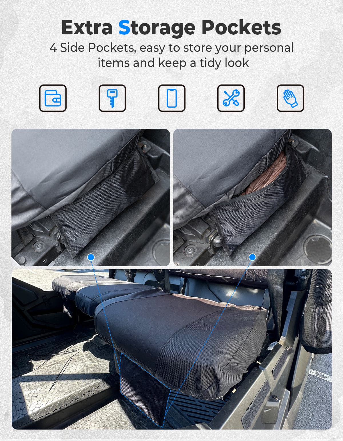 Photo of Water-resistant Seat Cover with Storage Pocket for Tracker 800SX by Kemimoto - Premium for UTVs / Side by Sides
