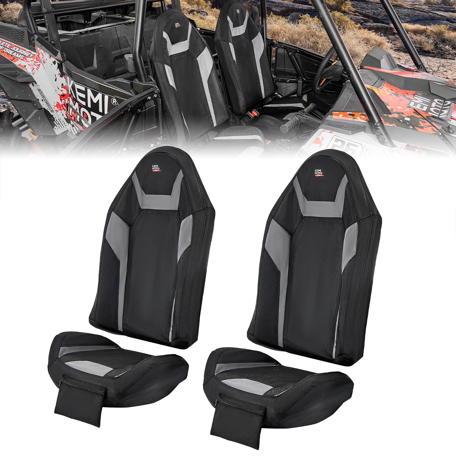 Photo of Seat Covers Water-Resistant 1680D for Polaris RZR XP 1000/Turbo 2014-2023 by Kemimoto - Premium for UTVs / Side by Sides