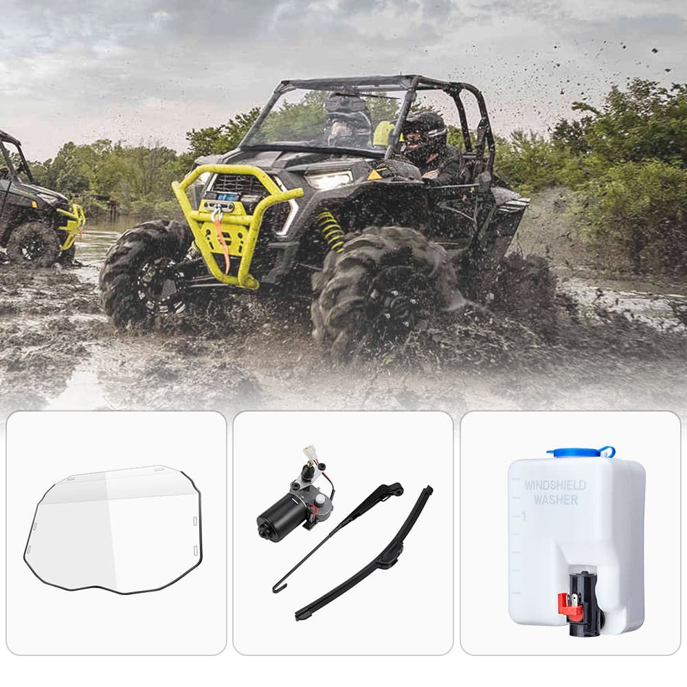 Photo of Full Windshield & Windshield Wiper & Windshield Washer for Can-Am Maverick X3 by Kemimoto - Premium for UTVs / Side by Sides