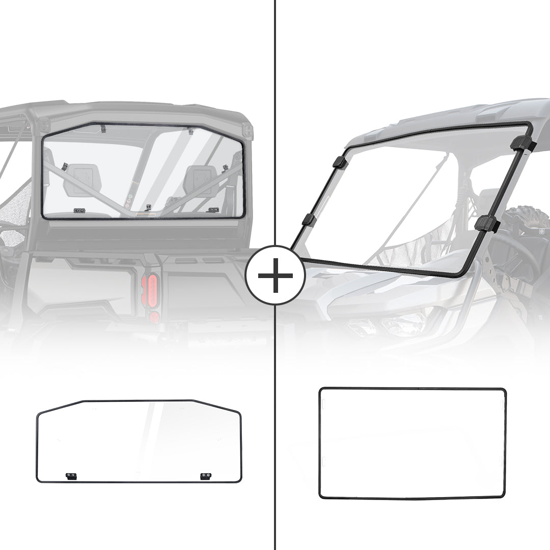 Photo of Rear & Front Full Windshield for Can Am Defender HD10|9|8|7|5 2016-2024 by Kemimoto - Premium for UTVs / Side by Sides