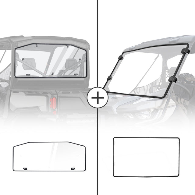 Photo of Rear & Front Full Windshield for Can Am Defender HD10|9|8|7|5 2016-2024 by Kemimoto - Premium for UTVs / Side by Sides