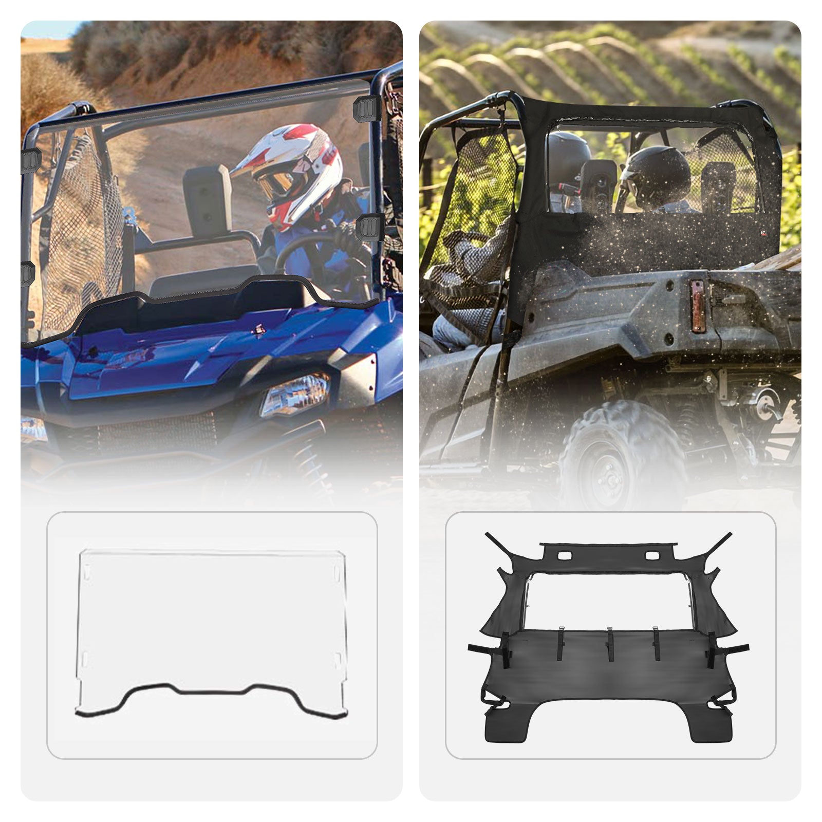 Photo of Kemimoto Front Windshield & Rear Panel with Open Window For Pioneer 700/ 700-4 2014-2023 by Kemimoto - Premium for UTVs / Side by Sides