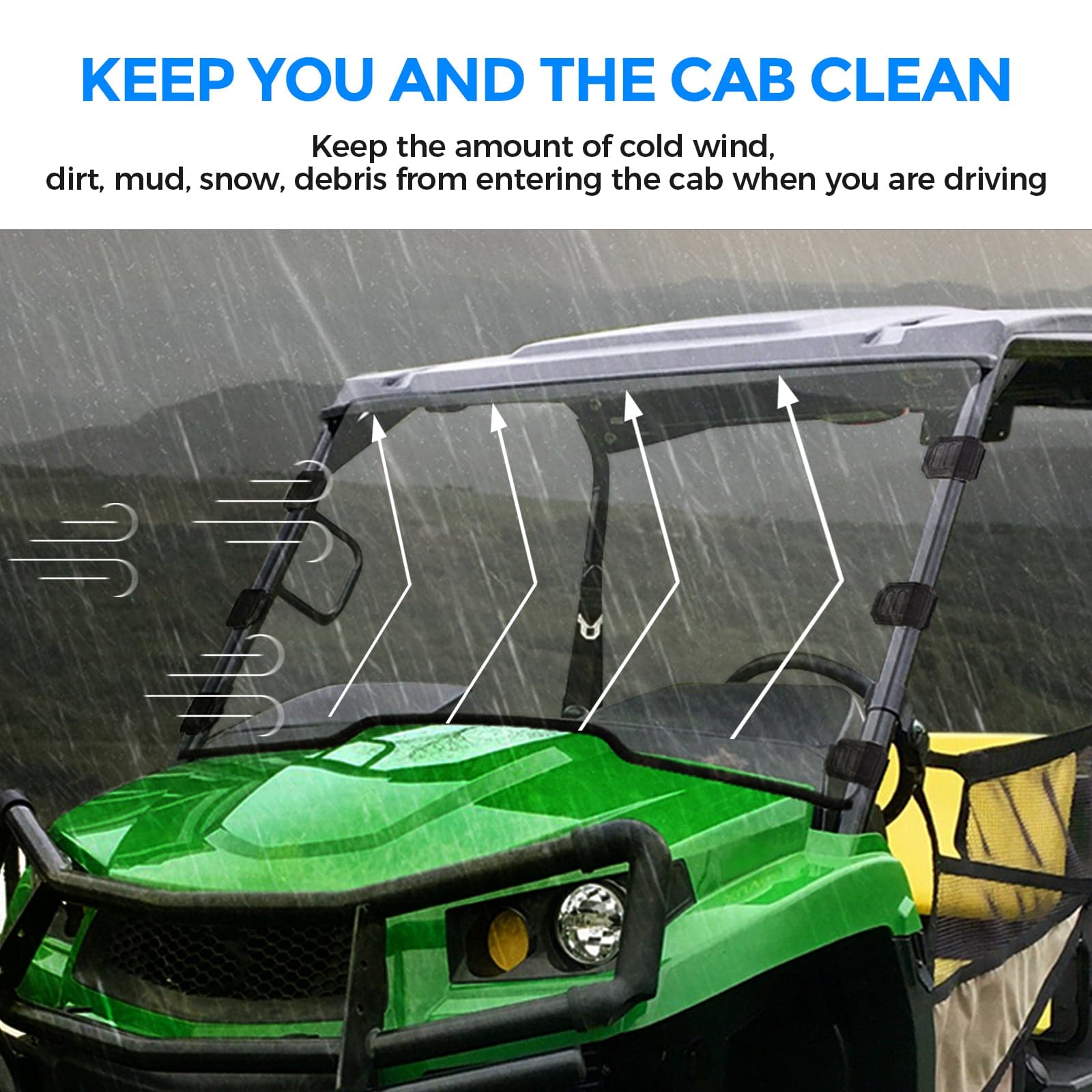 Photo of Kemimoto Front Full Windshield for John Deere Gator XUV by Kemimoto - Premium for UTVs / Side by Sides