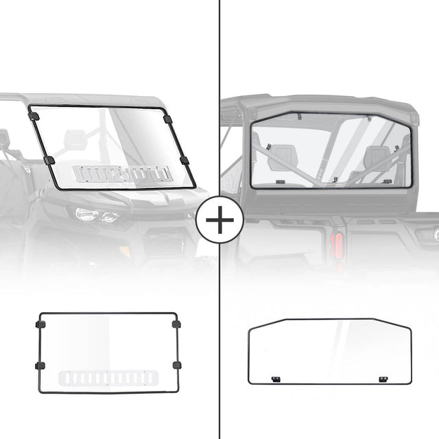 Photo of Rear & Front Vented Full Windshield for Can Am Defender by Kemimoto - Premium for UTVs / Side by Sides