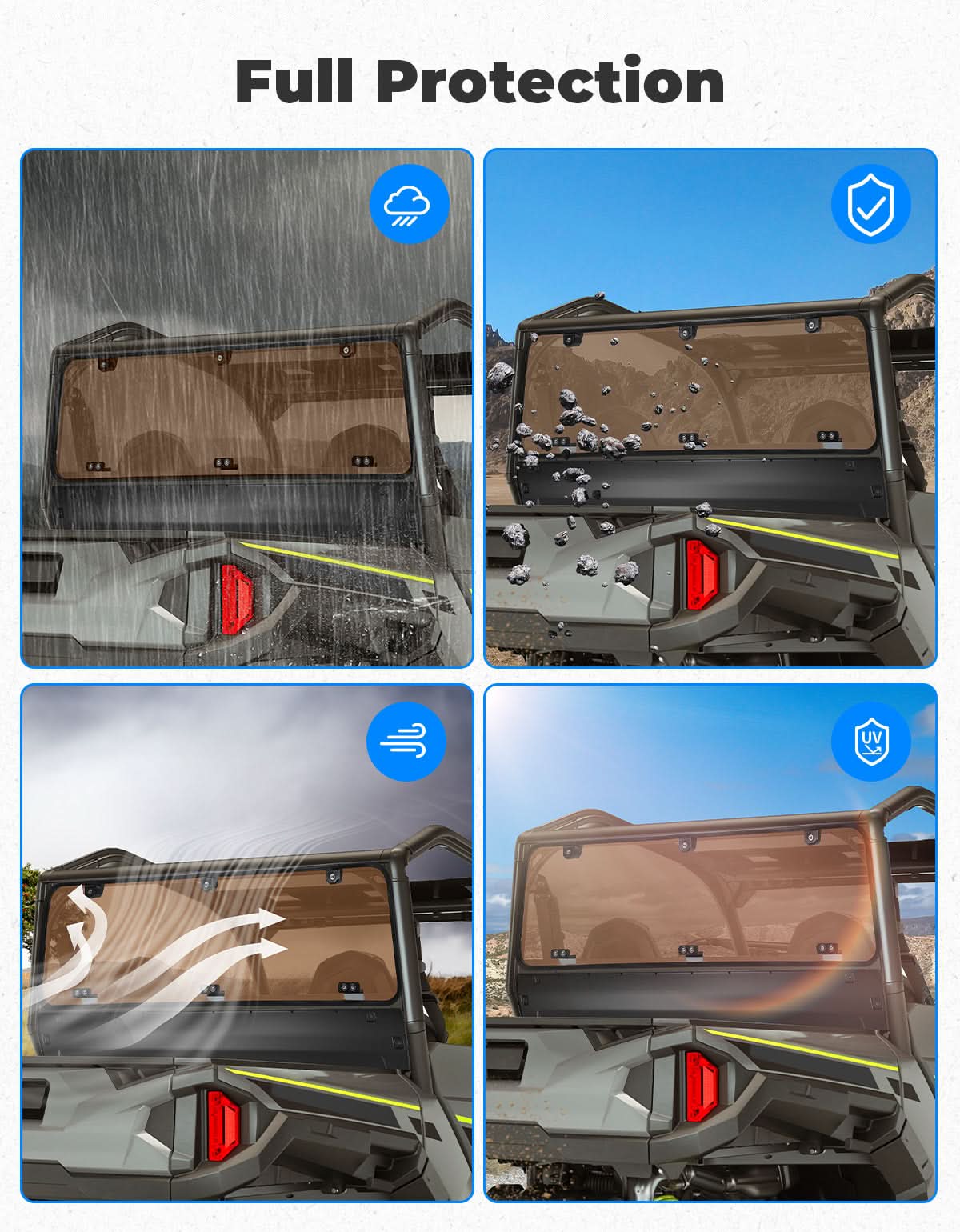 Photo of Tinted Rear Hard Windshield for Polaris General 1000/4/XP 1000/4 2016-2025 by Kemimoto - Premium for UTVs / Side by Sides