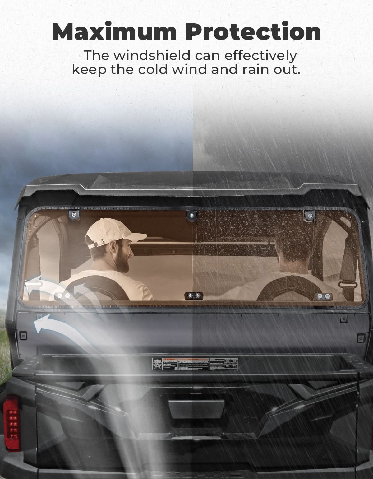 Photo of Tinted Rear Hard Windshield for Polaris General 1000/4/XP 1000/4 2016-2025 by Kemimoto - Premium for UTVs / Side by Sides