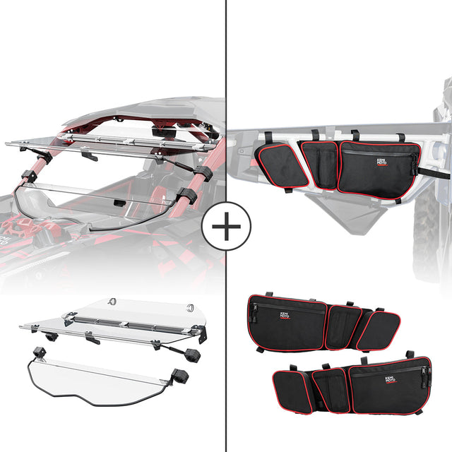 Photo of Kemimoto Flip Windshield and Door Bags for 2017+ Can Am Maverick X3 by Kemimoto - Premium for UTVs / Side by Sides