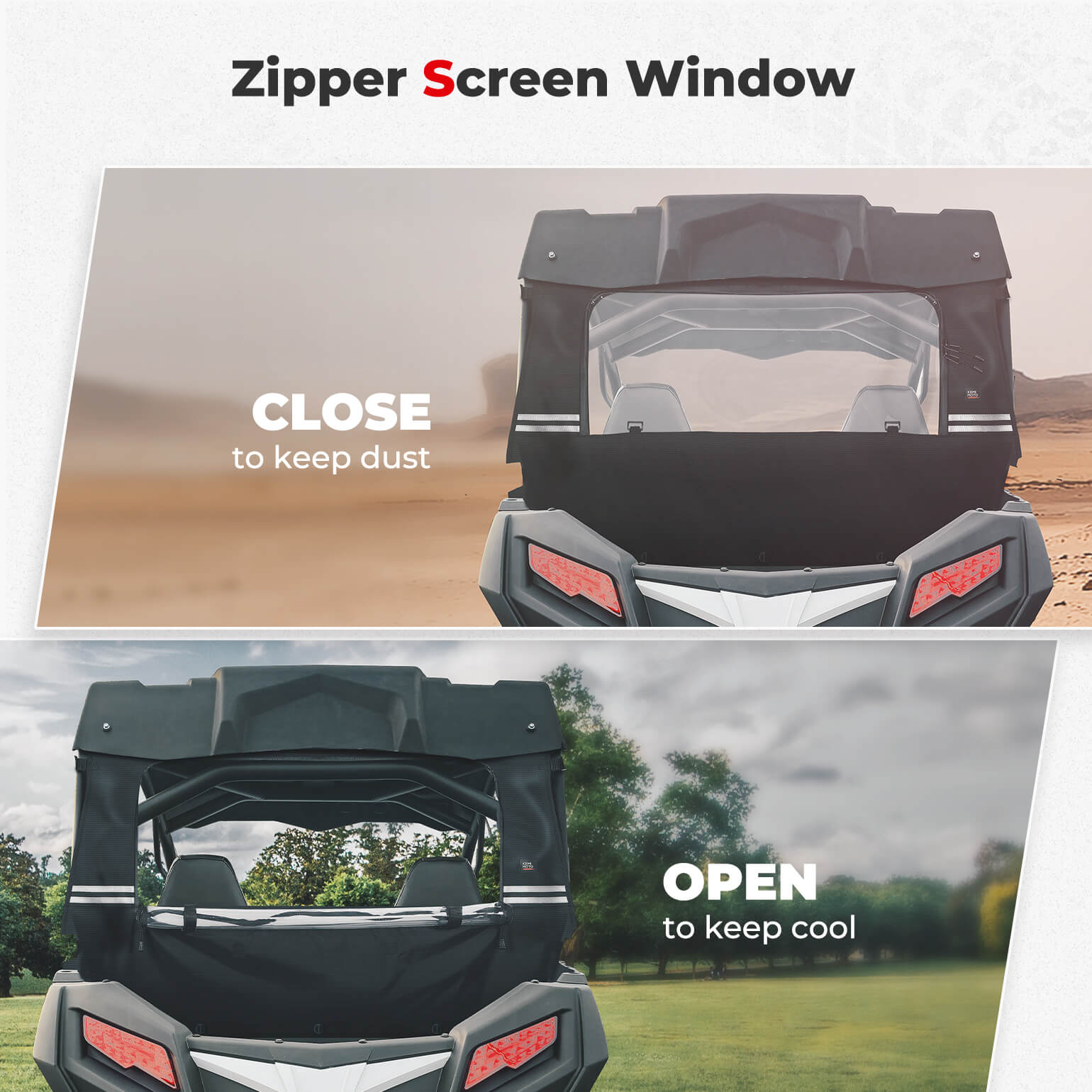 Photo of Rear Windshield Roll Up/Down for CFmoto ZForce 500 | 800 | 1000 by Kemimoto - Premium for UTVs / Side by Sides