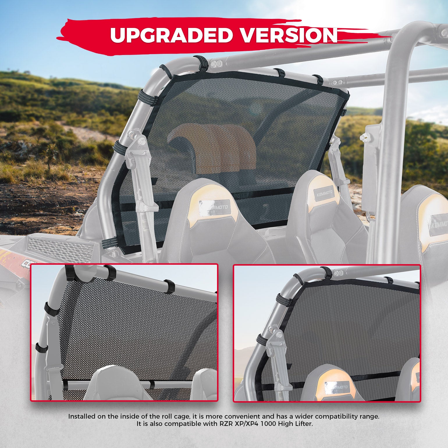 Photo of Soft Rear Window Net for Polaris RZR XP/ XP 4 1000 by Kemimoto - Premium for UTVs / Side by Sides
