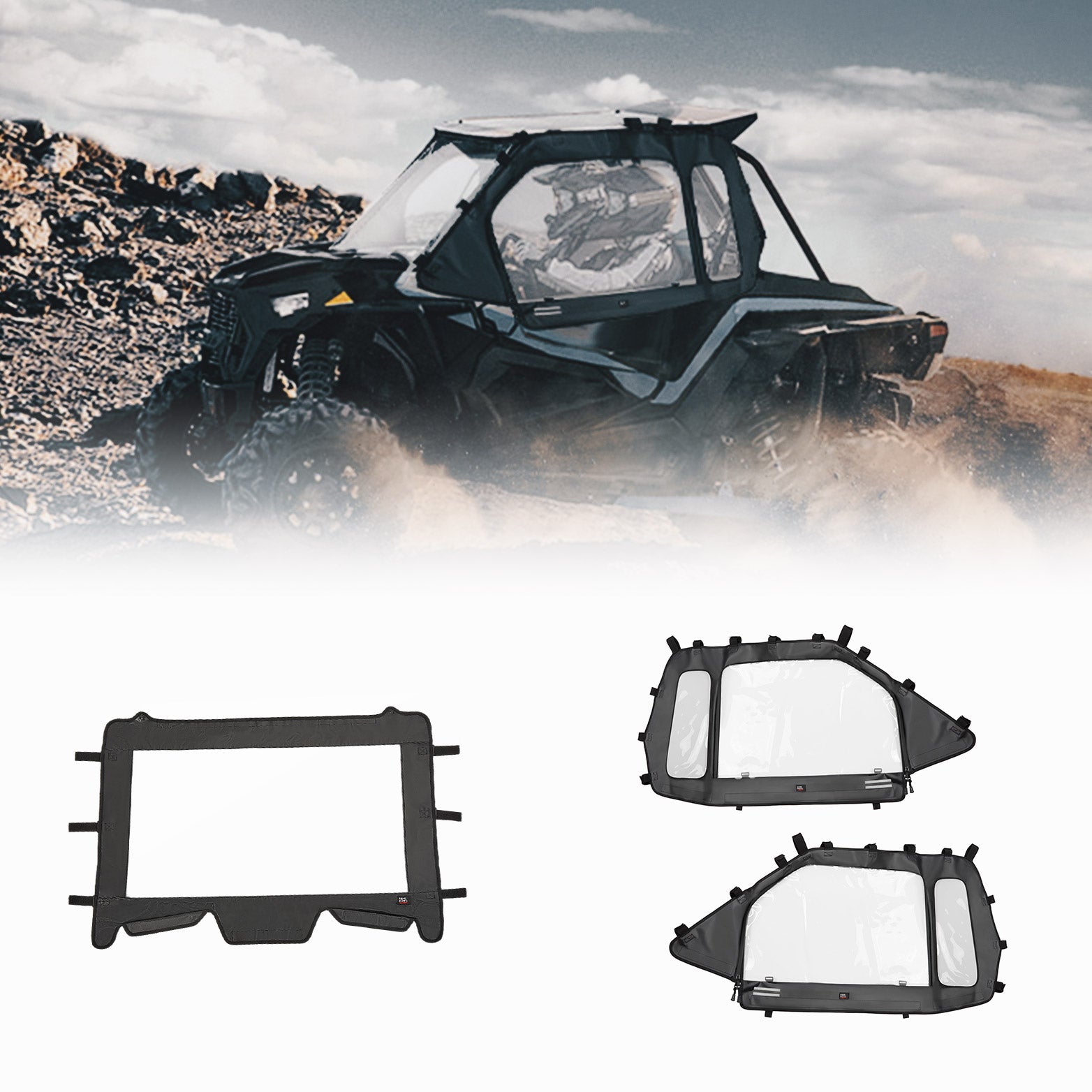 Photo of Kemimoto Front Soft Clear Windshield & Soft Cab Enclosures For Polaris RZR XP 1000 by Kemimoto - Premium for UTVs / Side by Sides
