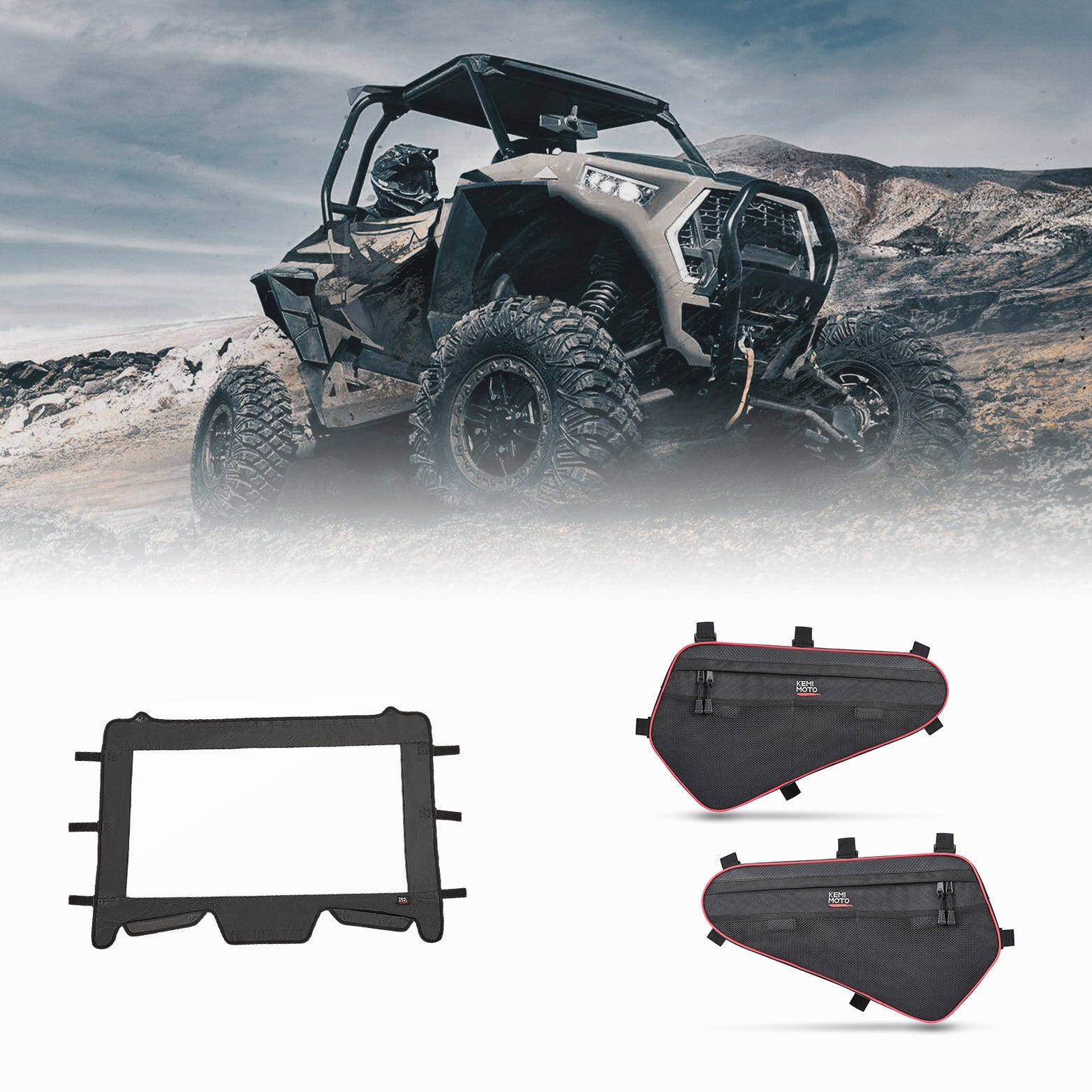 Photo of Kemimoto Front Soft Windshield & Lower Door Storage Bag for RZR XP 1000 / XP 4 1000 by Kemimoto - Premium for UTVs / Side by Sides