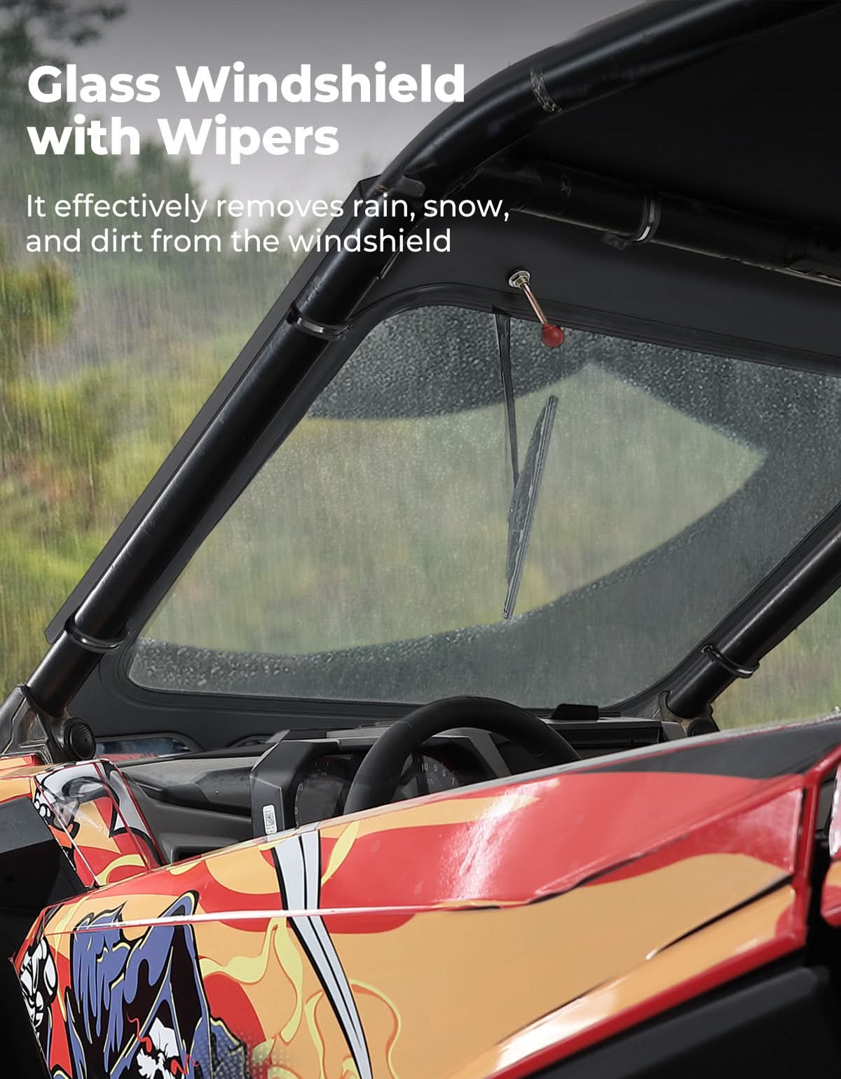 Photo of Kemimoto Glass Windshield with Manual Wipers for Polaris RZR PRO XP / RZR Turbo R 2020-2024 by Kemimoto - Premium for UTVs / Side by Sides