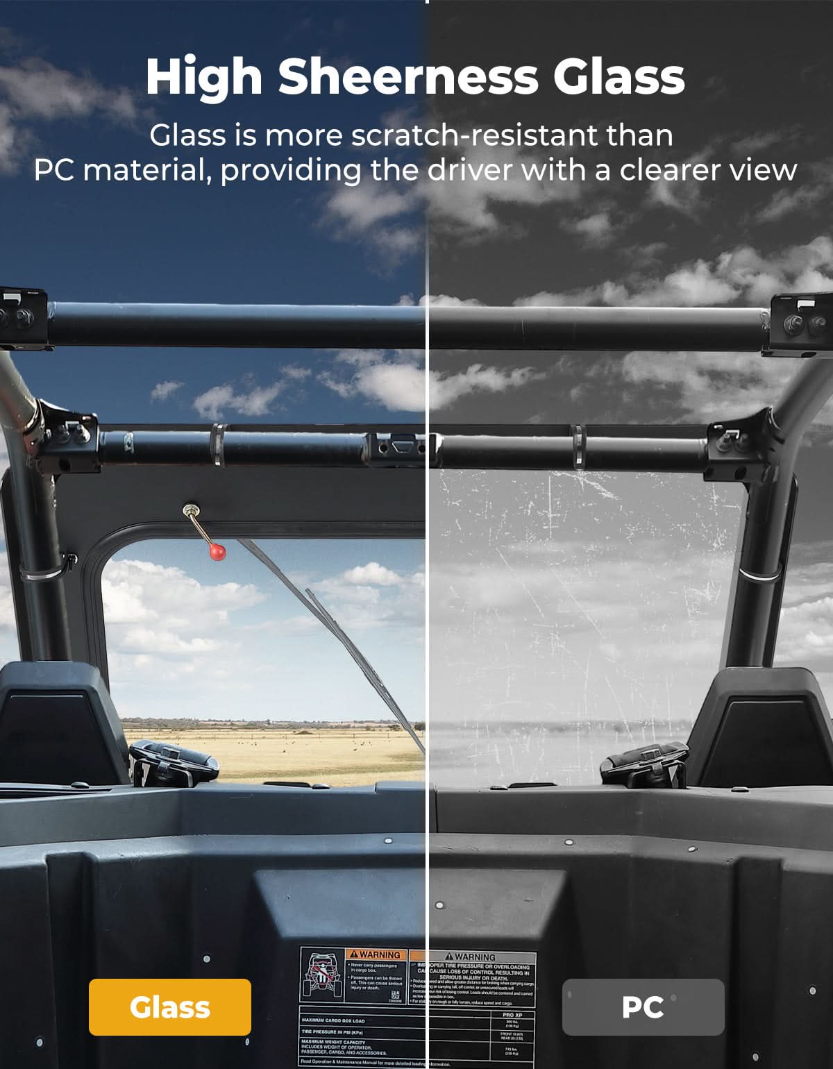 Photo of Kemimoto Glass Windshield with Manual Wipers for Polaris RZR PRO XP / RZR Turbo R 2020-2024 by Kemimoto - Premium for UTVs / Side by Sides
