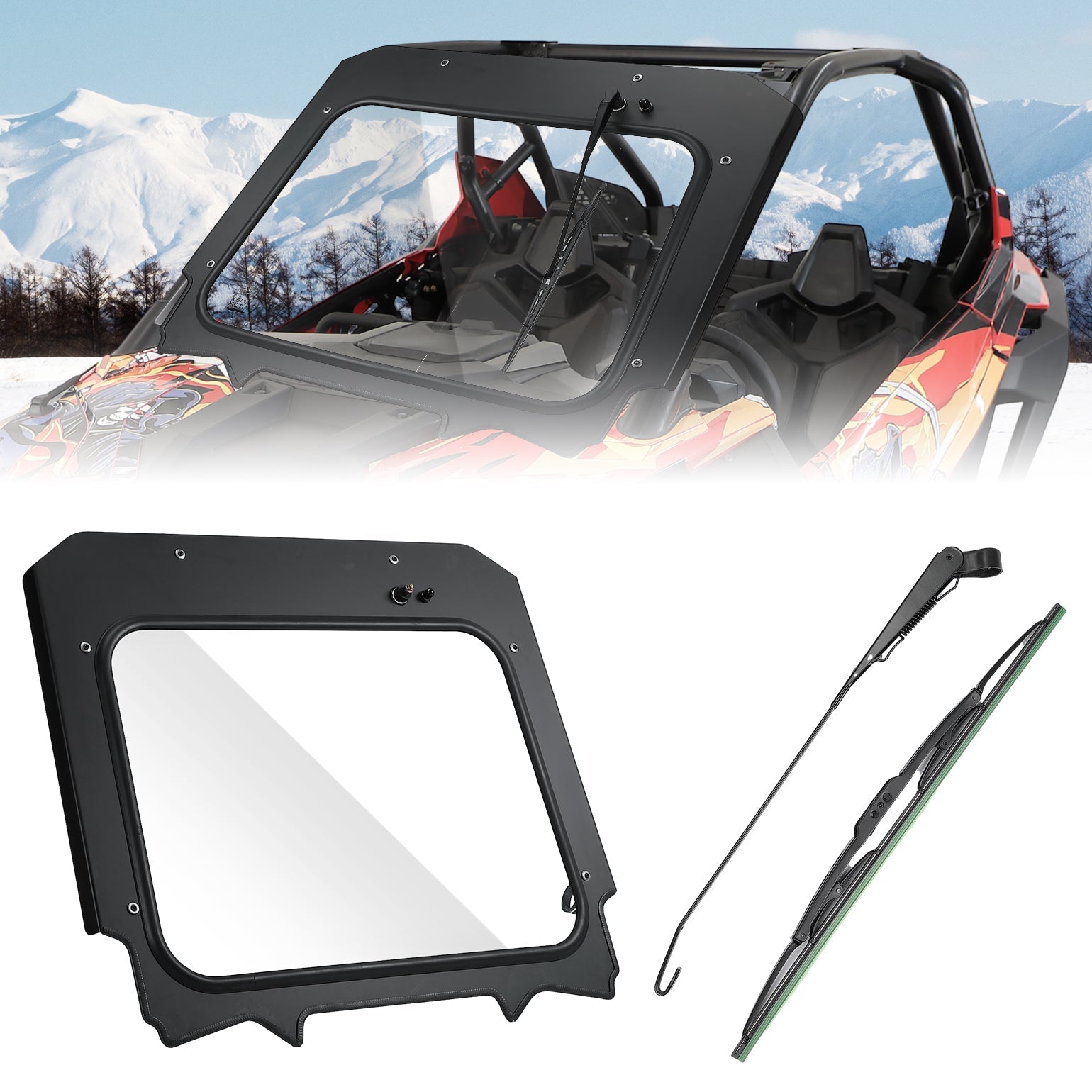 Photo of Kemimoto Glass Windshield with Electric Wipers for Polaris RZR PRO XP / RZR Turbo R 2020-2024 by Kemimoto - Premium for UTVs / Side by Sides