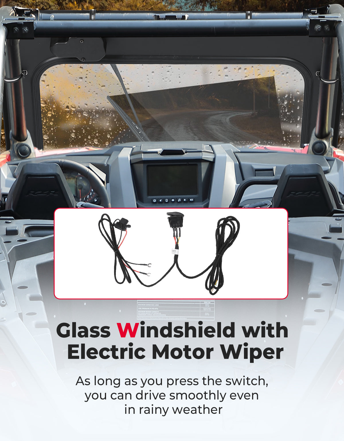 Photo of Kemimoto Glass Windshield with Electric Wipers for Polaris RZR PRO XP / RZR Turbo R 2020-2024 by Kemimoto - Premium for UTVs / Side by Sides