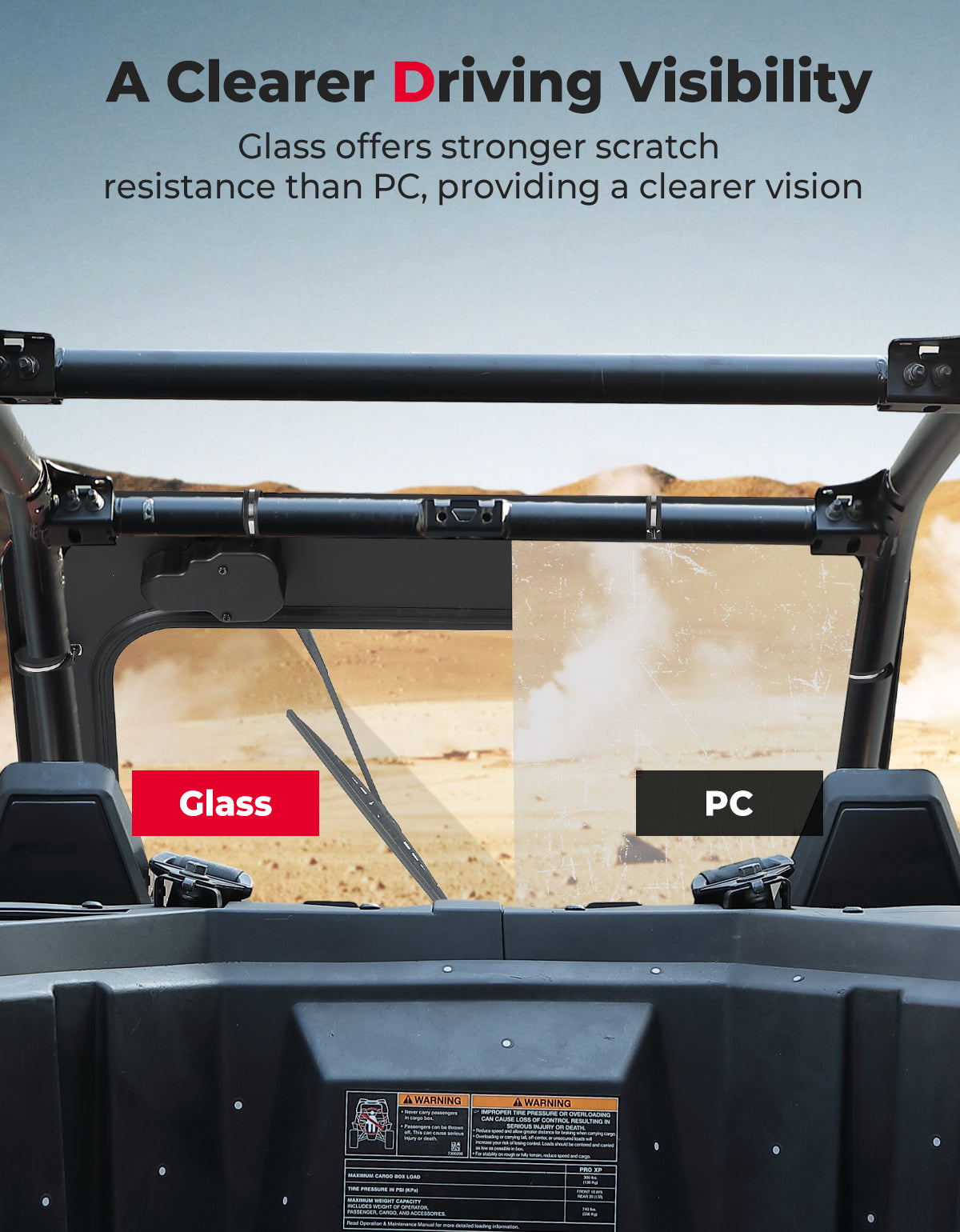 Photo of Kemimoto Glass Windshield with Electric Wipers for Polaris RZR PRO XP / RZR Turbo R 2020-2024 by Kemimoto - Premium for UTVs / Side by Sides