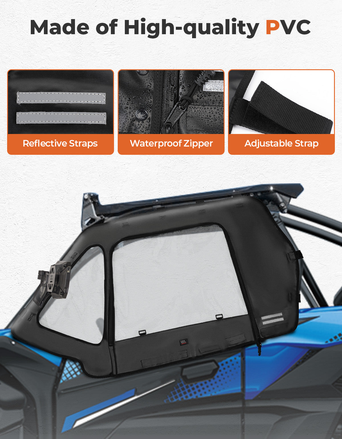 Photo of Soft Upper Doors for 2020+ Kawasaki Teryx 1000 (2024 Upgraded Version) by Kemimoto - Premium for UTVs / Side by Sides