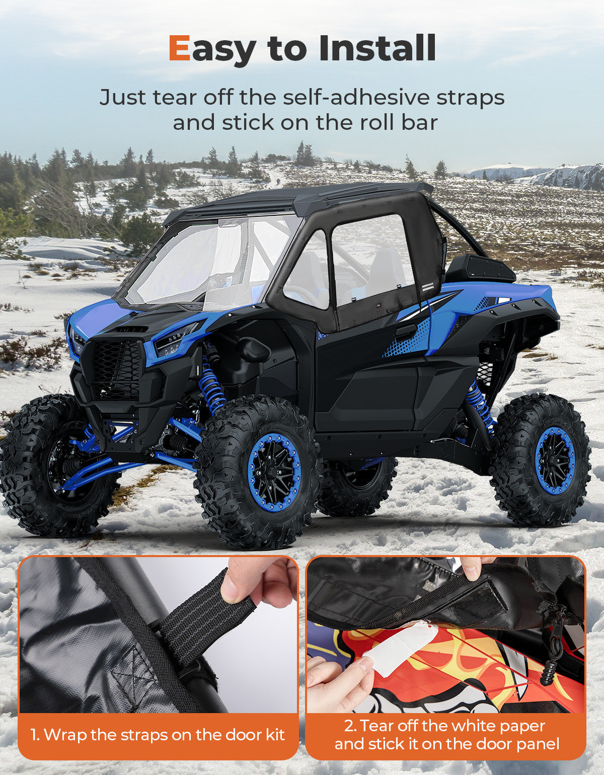 Photo of Soft Upper Doors for 2020+ Kawasaki Teryx 1000 (2024 Upgraded Version) by Kemimoto - Premium for UTVs / Side by Sides