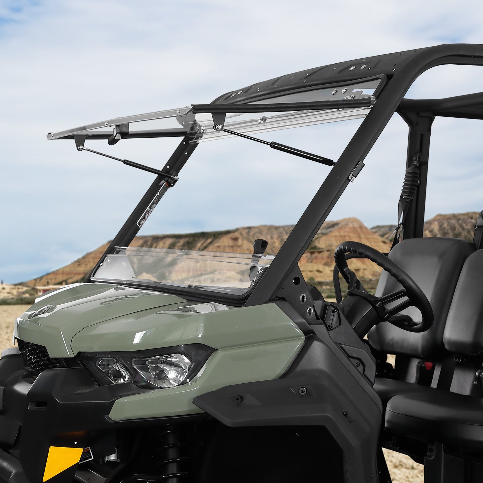 Photo of 2-in-1 Flip Windshield 1/5" Thick Polycarbonate for Can-Am Defender HD5/8/10 by Kemimoto - Premium for UTVs / Side by Sides