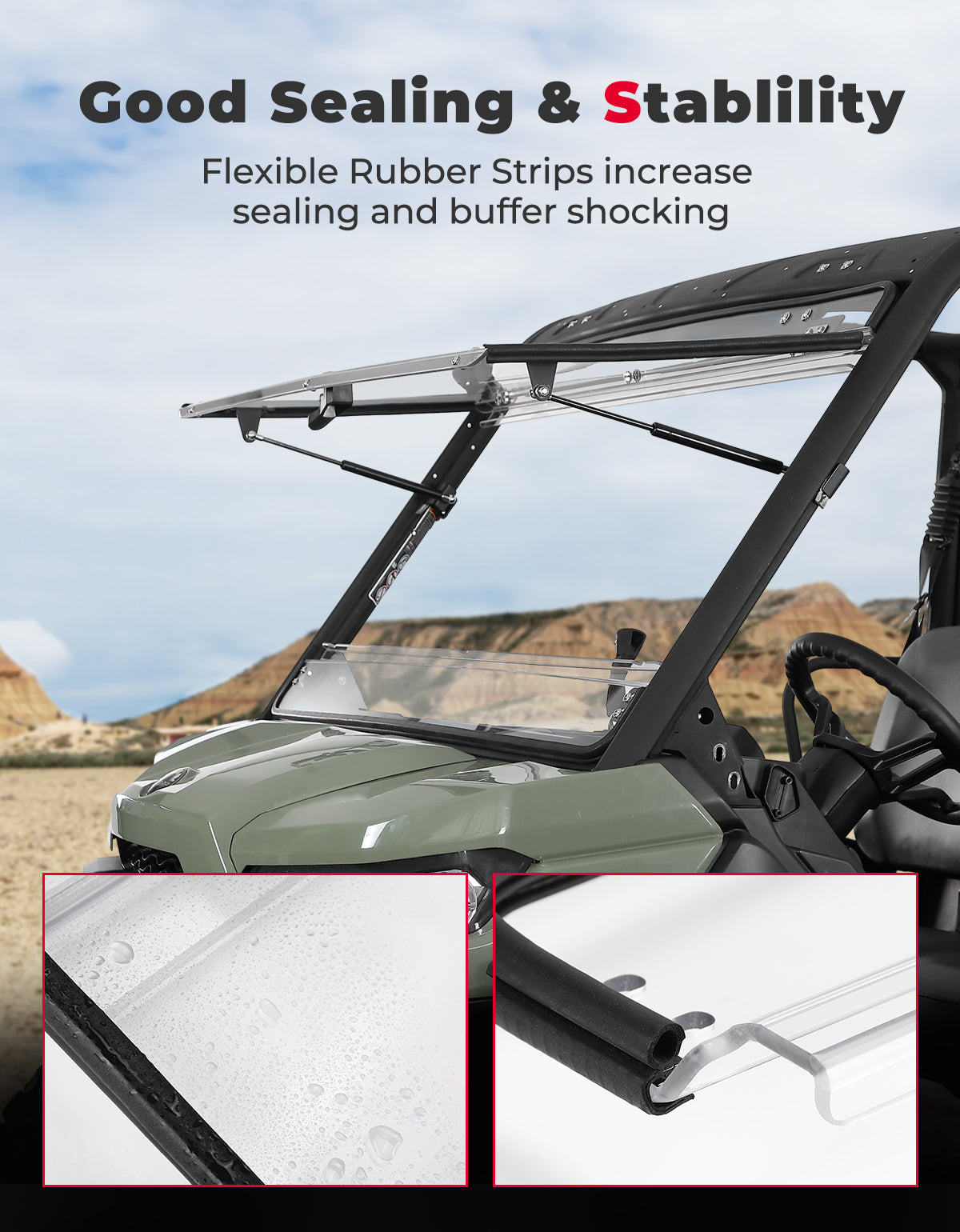 Photo of 2-in-1 Flip Windshield 1/5" Thick Polycarbonate for Can-Am Defender HD5/8/10 by Kemimoto - Premium for UTVs / Side by Sides