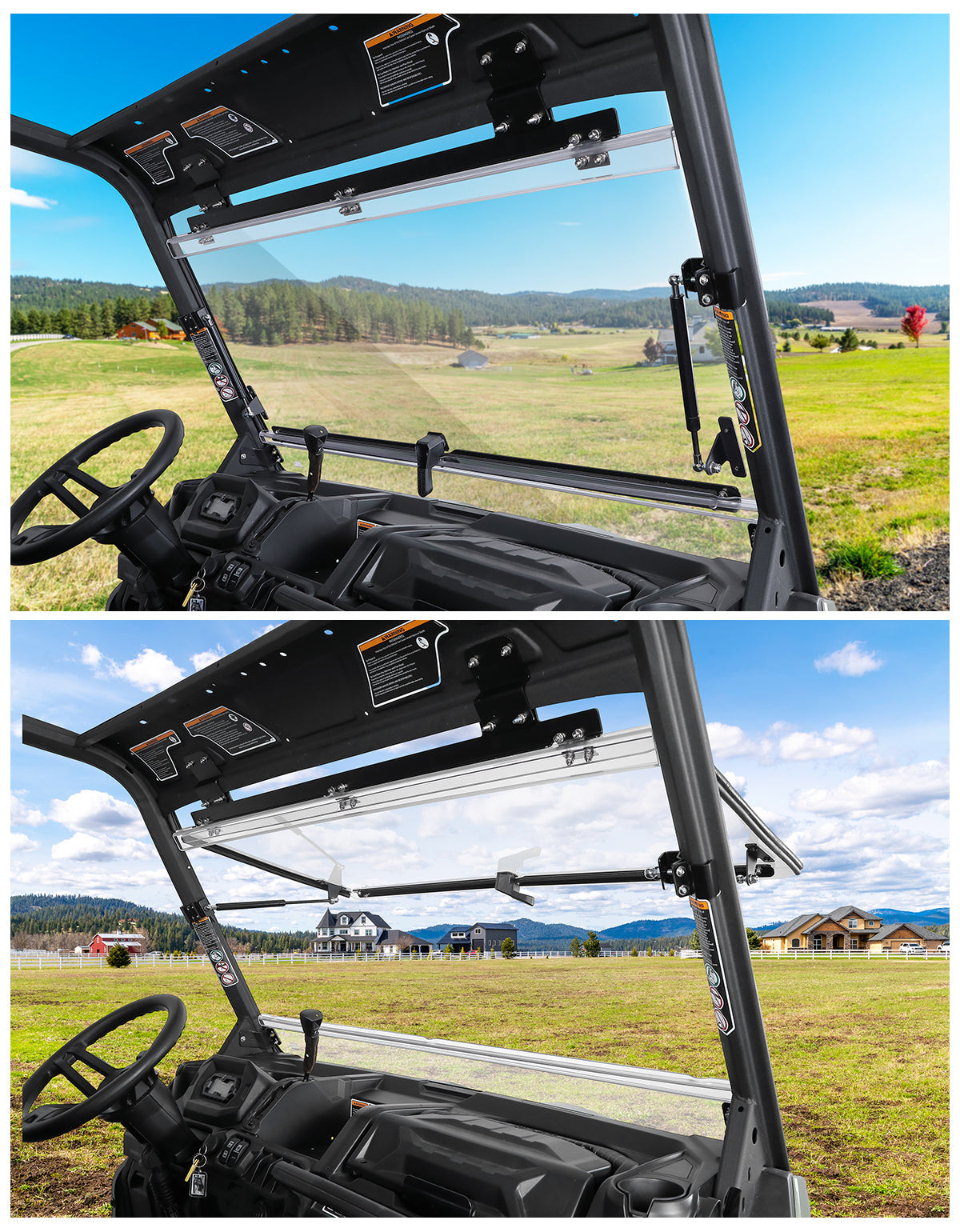 Photo of 2-in-1 Flip Windshield 1/5" Thick Polycarbonate for Can-Am Defender HD5/8/10 by Kemimoto - Premium for UTVs / Side by Sides
