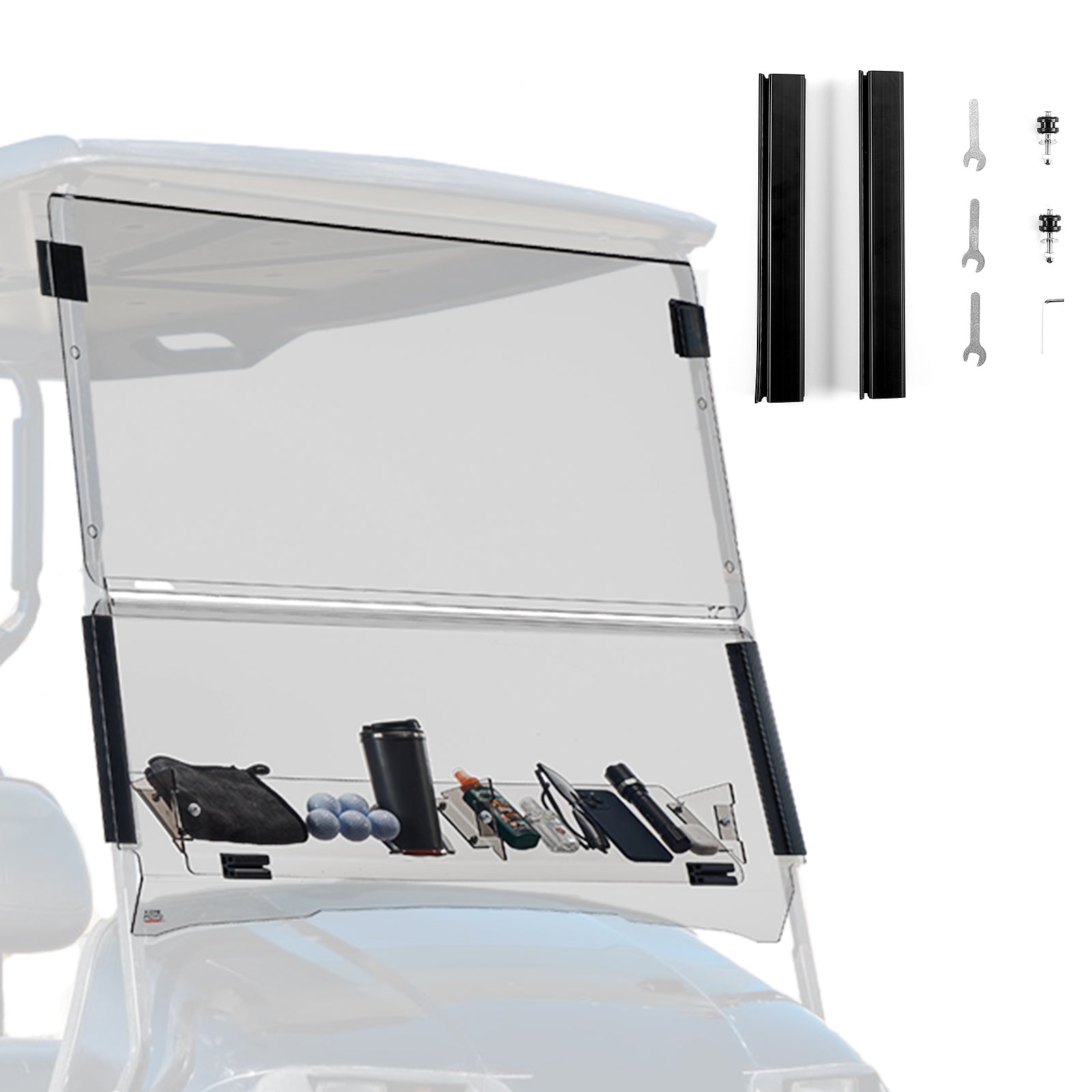 Photo of Foldable Golf Cart Windshield with Storage Basket for EZGO TXT by Kemimoto - Premium for UTVs / Side by Sides