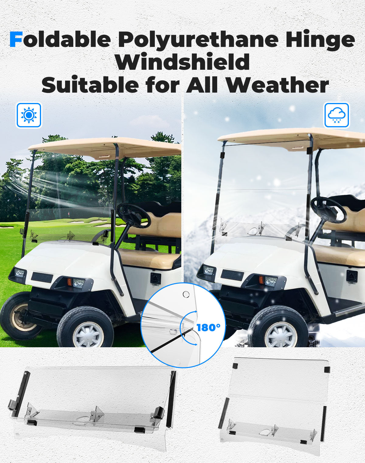 Photo of Foldable Golf Cart Windshield with Storage Basket for EZGO TXT by Kemimoto - Premium for UTVs / Side by Sides