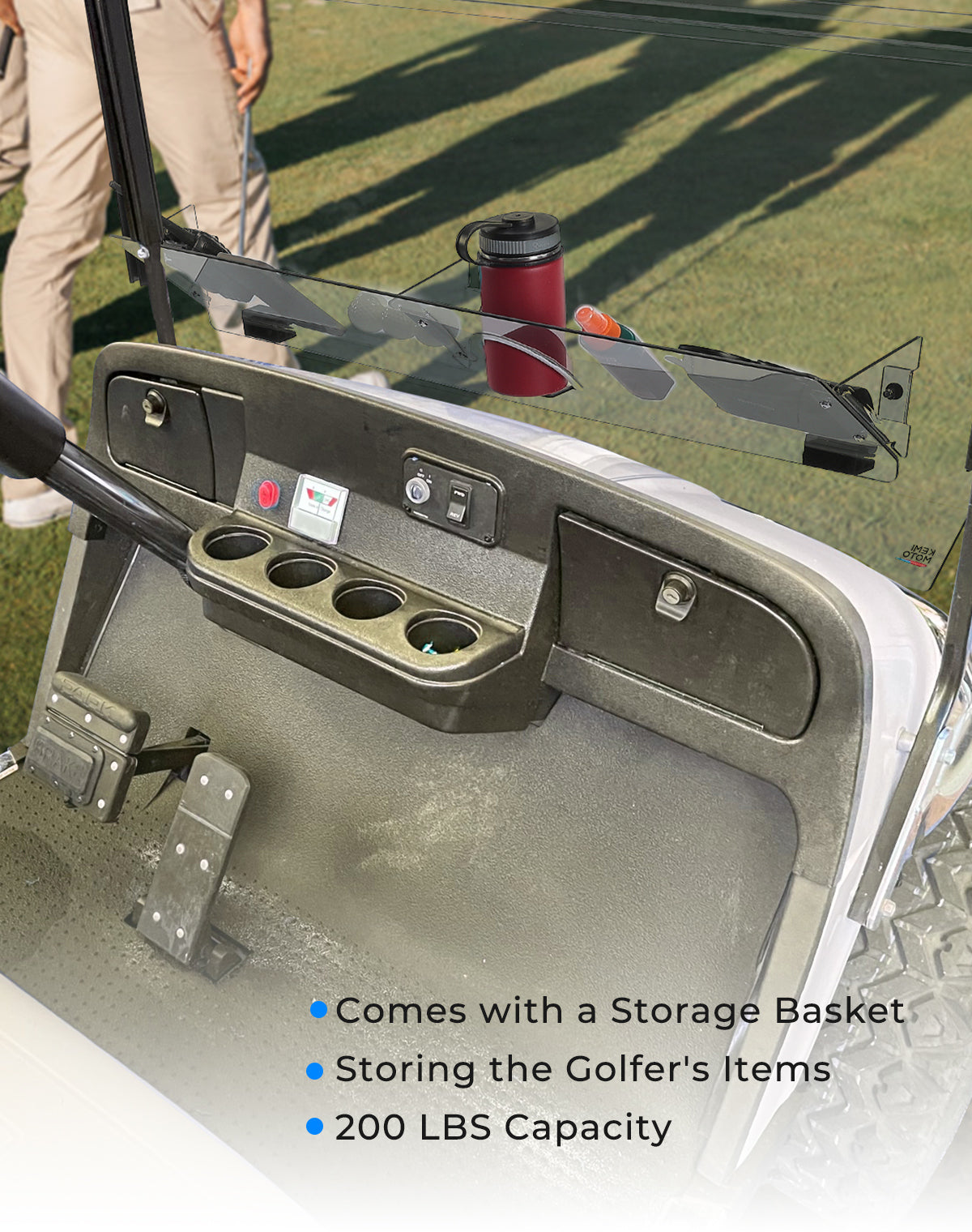 Photo of Foldable Golf Cart Windshield with Storage Basket for EZGO TXT by Kemimoto - Premium for UTVs / Side by Sides
