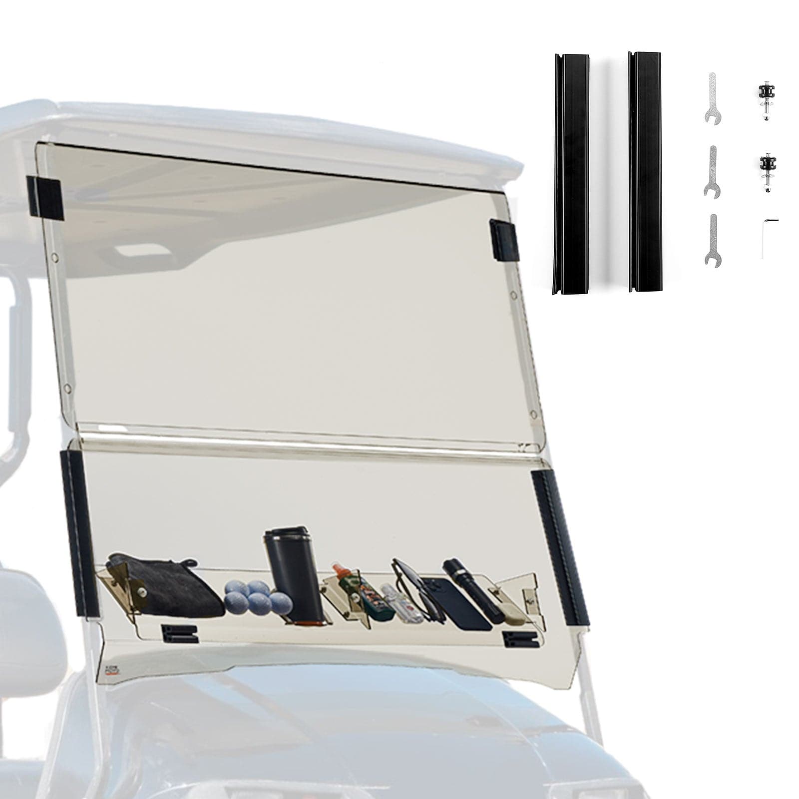 Photo of Kemimoto Folding Down Windshield Tinted W/ Storage for EZGO TXT by Kemimoto - Premium for UTVs / Side by Sides