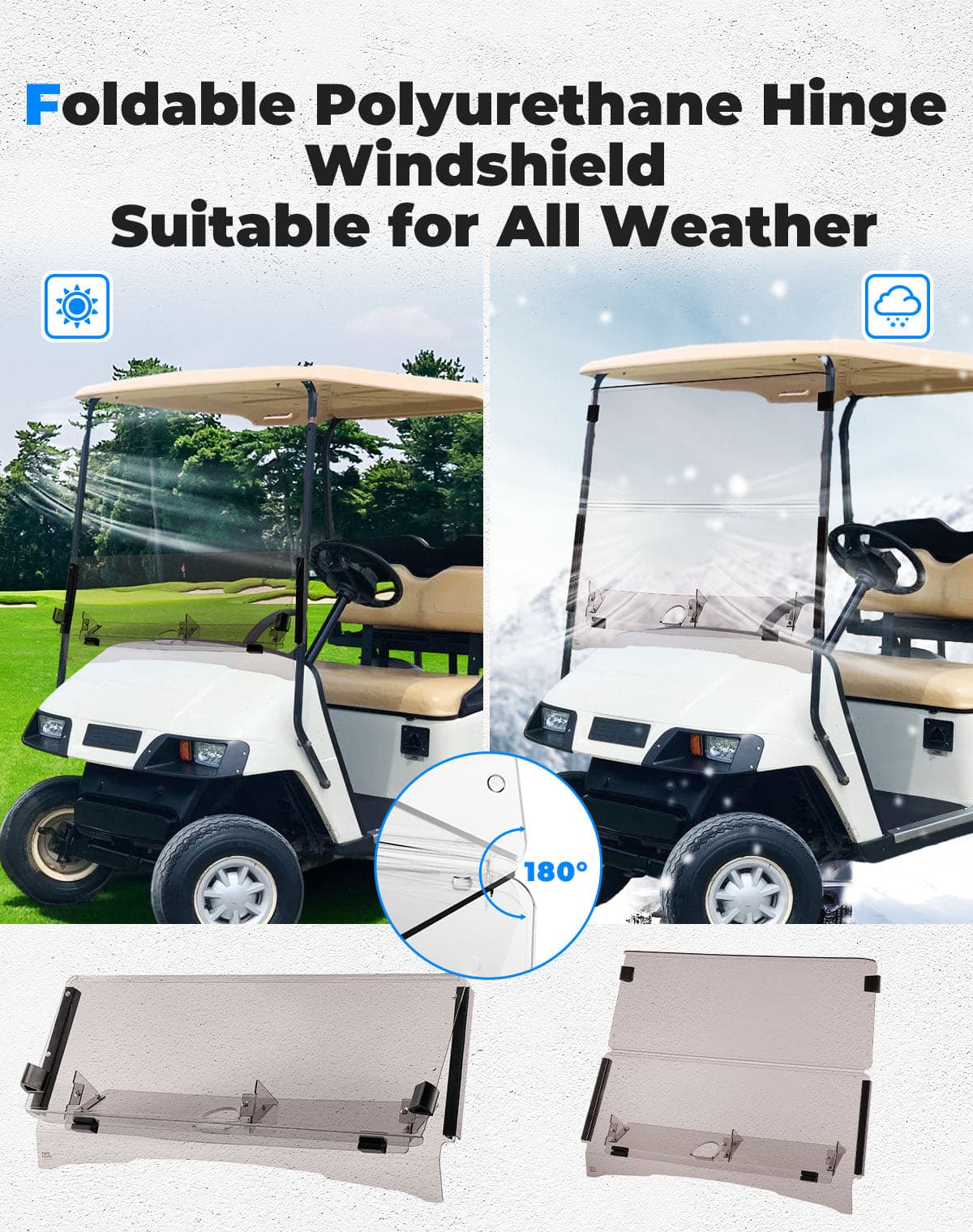 Photo of Kemimoto Folding Down Windshield Tinted W/ Storage for EZGO TXT by Kemimoto - Premium for UTVs / Side by Sides