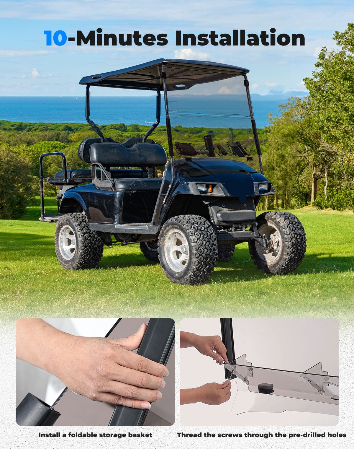 Photo of Kemimoto Folding Down Windshield Tinted W/ Storage for EZGO TXT by Kemimoto - Premium for UTVs / Side by Sides