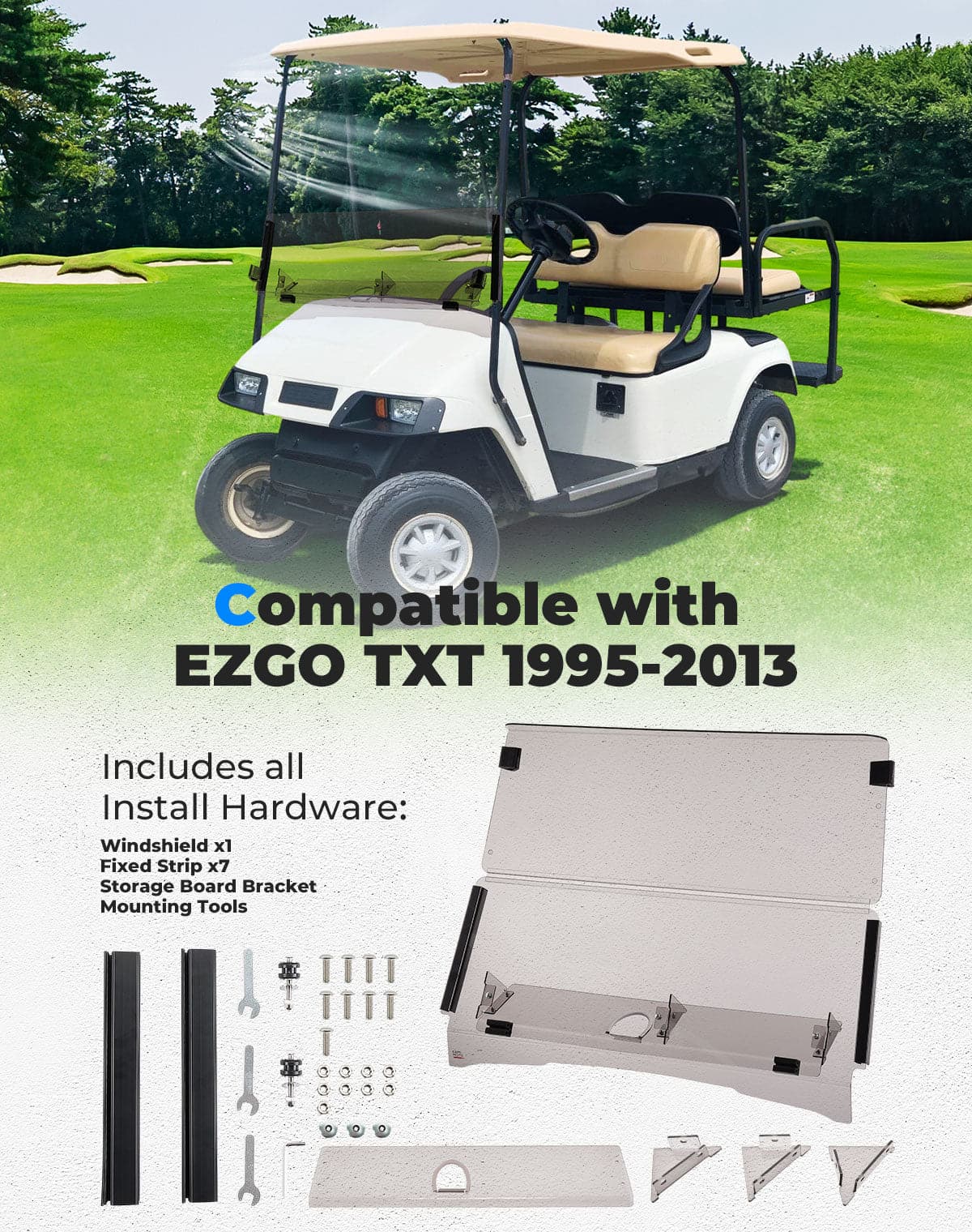 Photo of Kemimoto Folding Down Windshield Tinted W/ Storage for EZGO TXT by Kemimoto - Premium for UTVs / Side by Sides