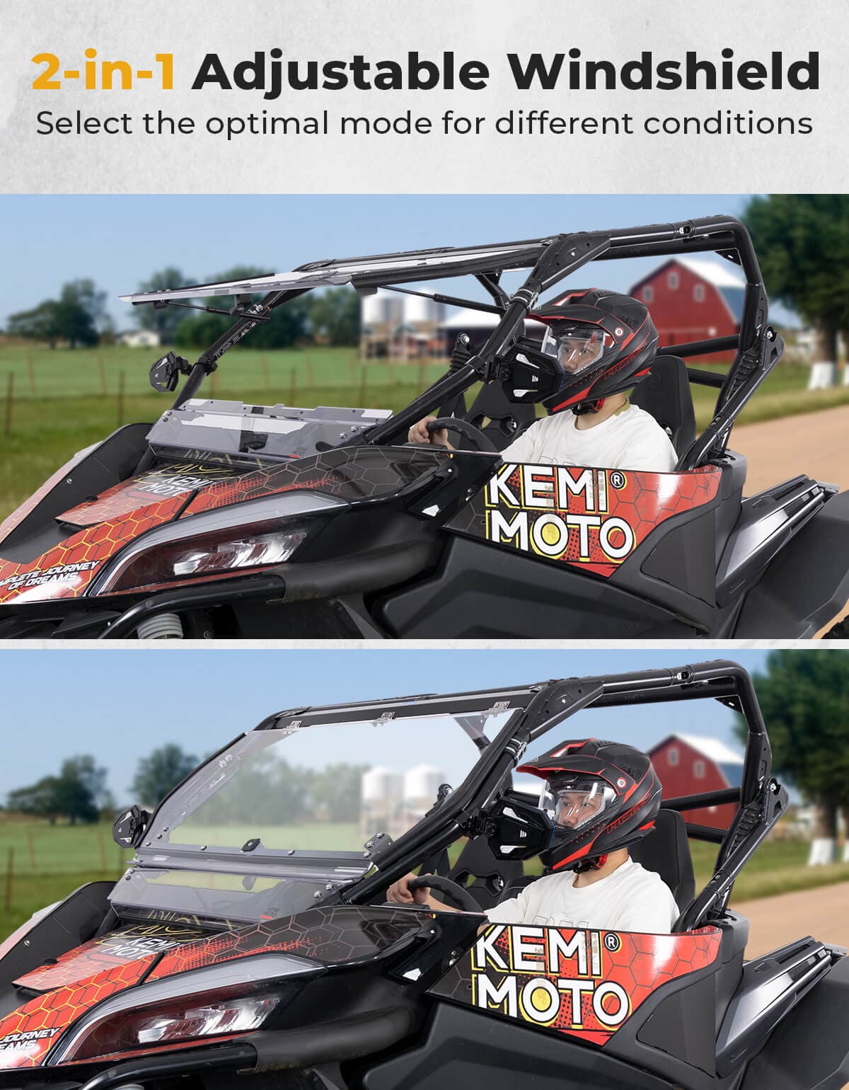 Photo of Kemimoto Folding 2-in-1 Flip Windshield for CFMOTO ZForce 950 by Kemimoto - Premium for UTVs / Side by Sides