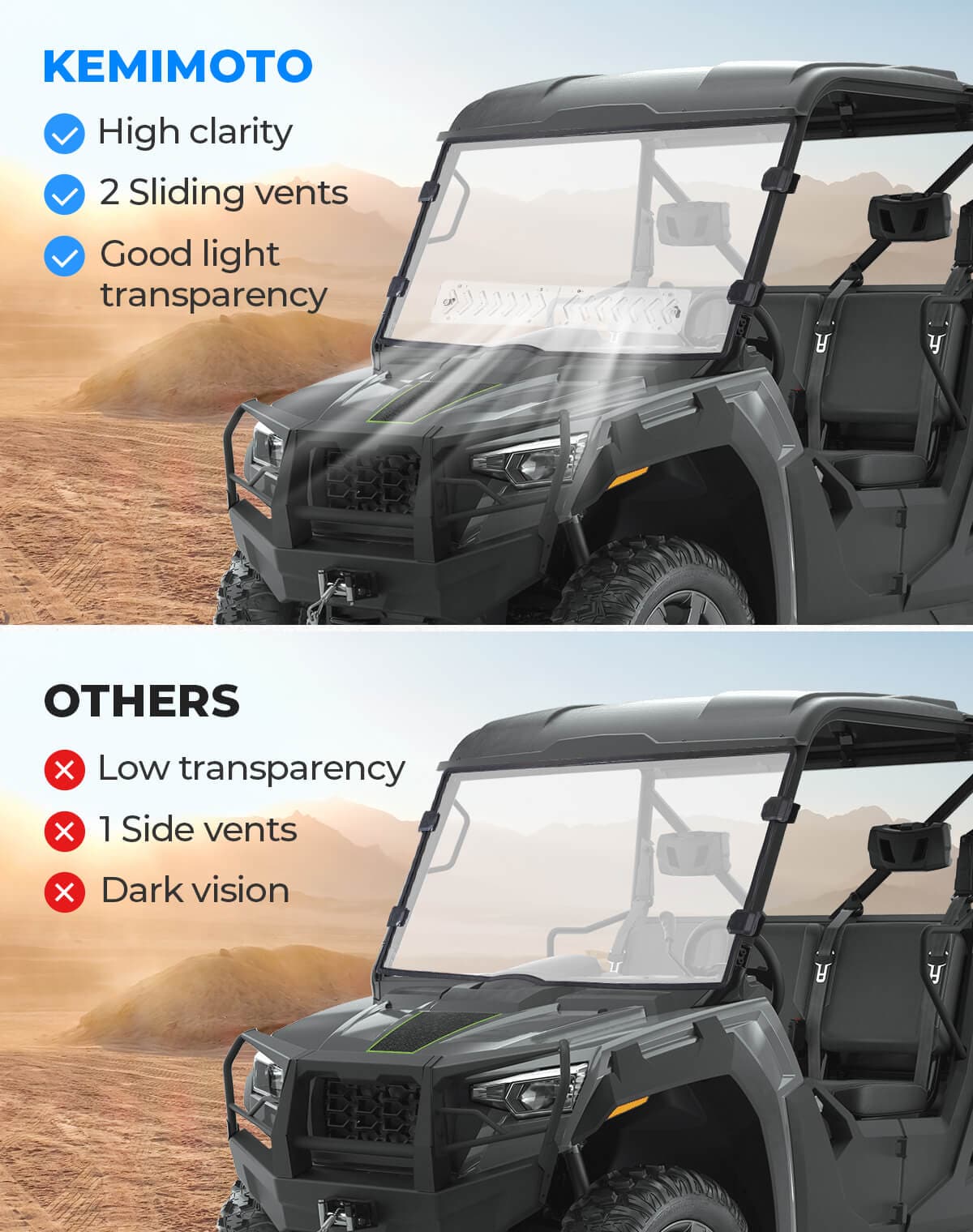 Photo of Vented Front Full Windshield for Tracker 800SX | Arctic Cat Prowler Pro by Kemimoto - Premium for UTVs / Side by Sides