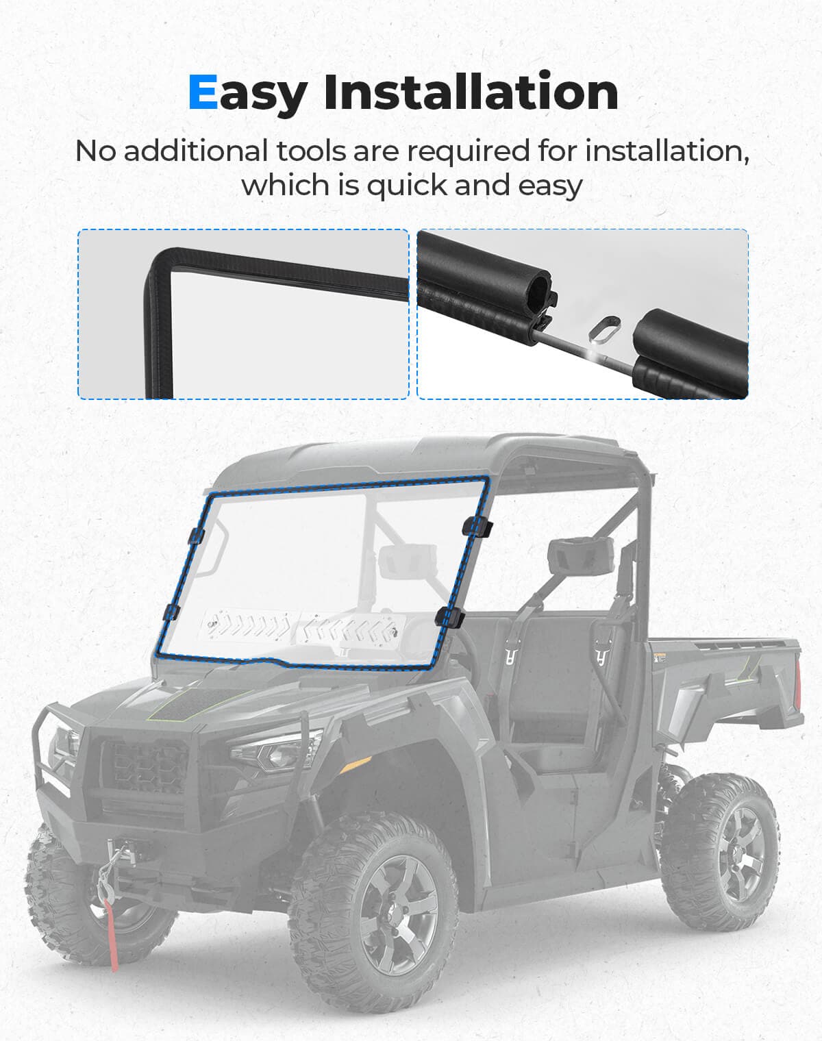 Photo of Vented Front Full Windshield for Tracker 800SX | Arctic Cat Prowler Pro by Kemimoto - Premium for UTVs / Side by Sides