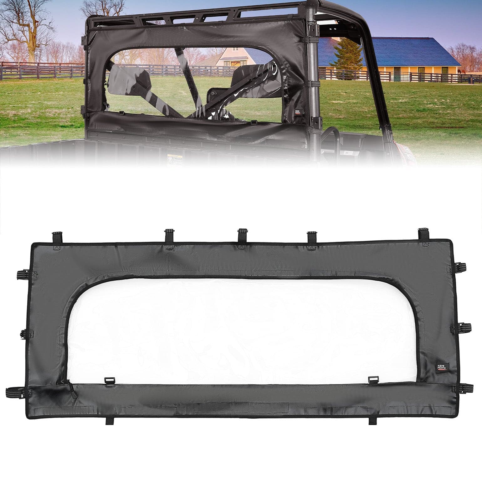 Photo of UTV Zippered Soft Rear Window for Polaris Ranger XP 1000 / Crew by Kemimoto - Premium for UTVs / Side by Sides
