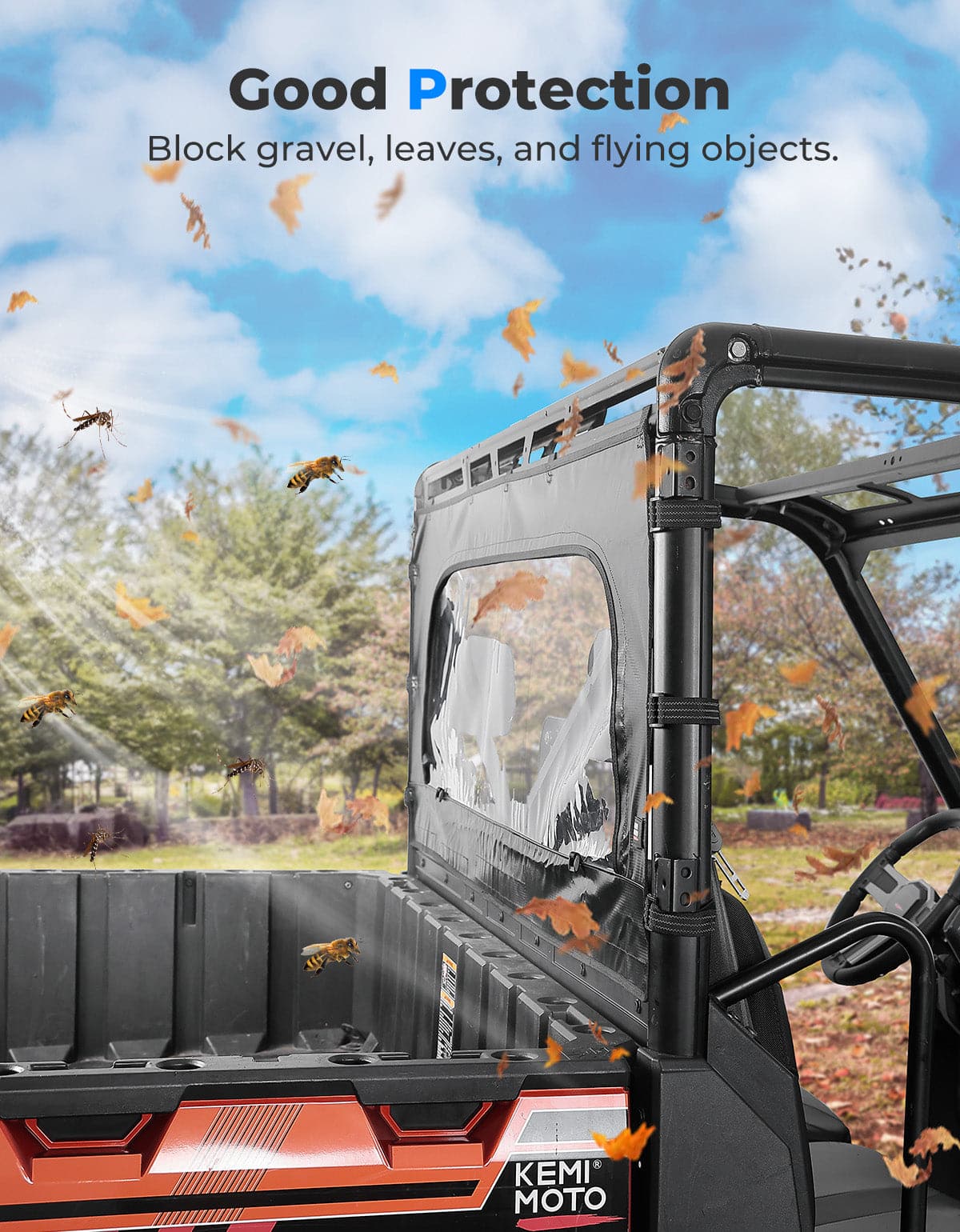 Photo of UTV Zippered Soft Rear Window for Polaris Ranger XP 1000 / Crew by Kemimoto - Premium for UTVs / Side by Sides