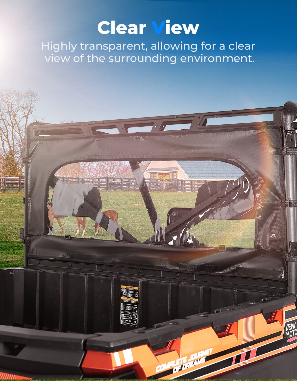 Photo of UTV Zippered Soft Rear Window for Polaris Ranger XP 1000 / Crew by Kemimoto - Premium for UTVs / Side by Sides