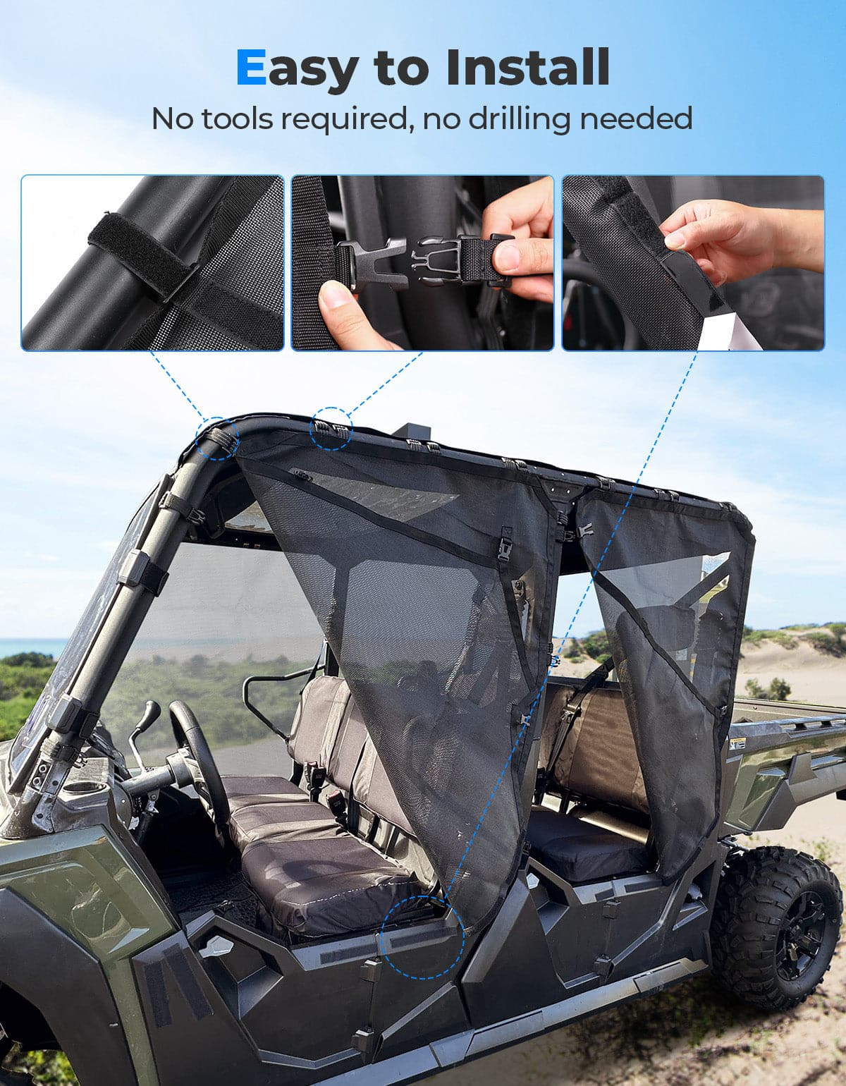 Photo of Side Window Net Doors for Tracker 800SX CREW by Kemimoto - Premium for UTVs / Side by Sides